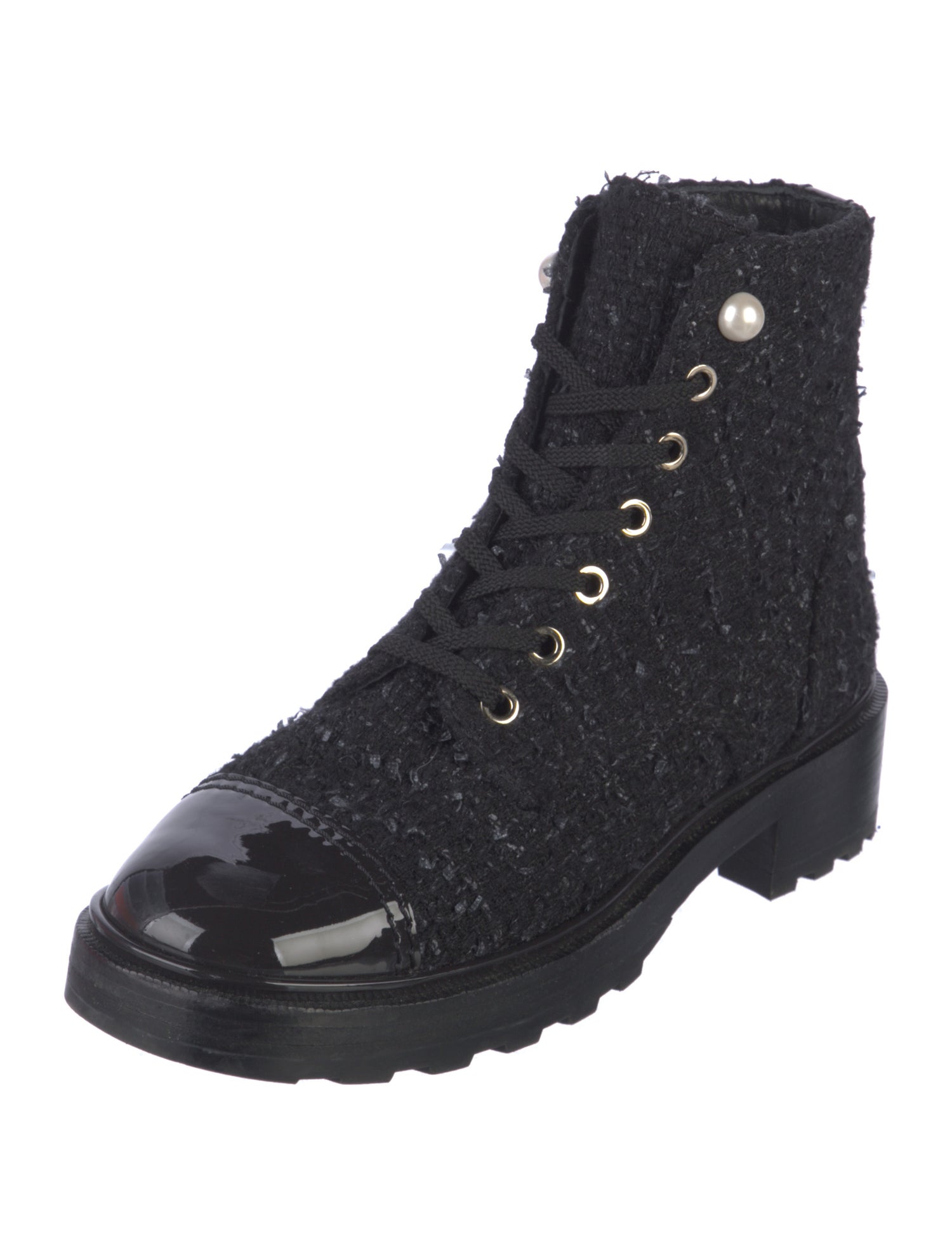 Chanel Interlocking CC Logo Tweed Combat Boots