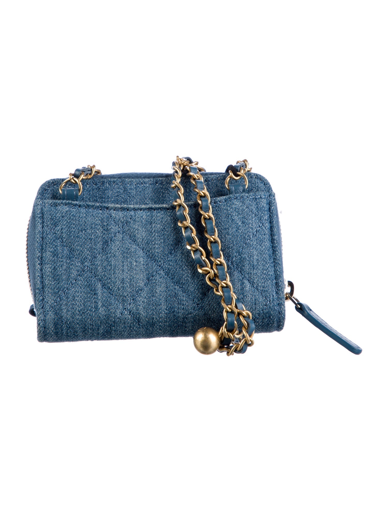 Chanel 2022 Denim Pearl Crush Card Holder w/ Chain
