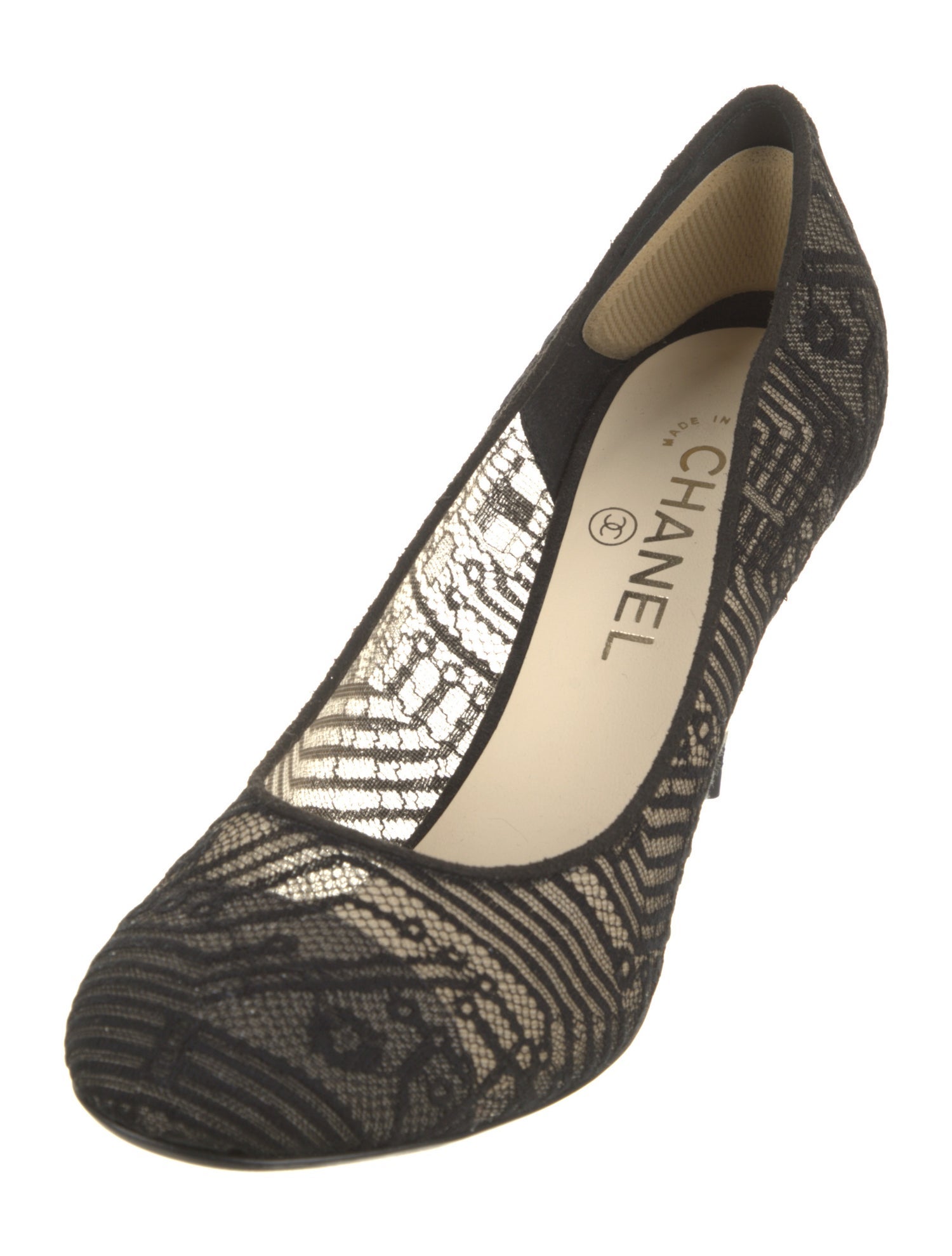 Chanel Interlocking CC Logo Lace Pumps