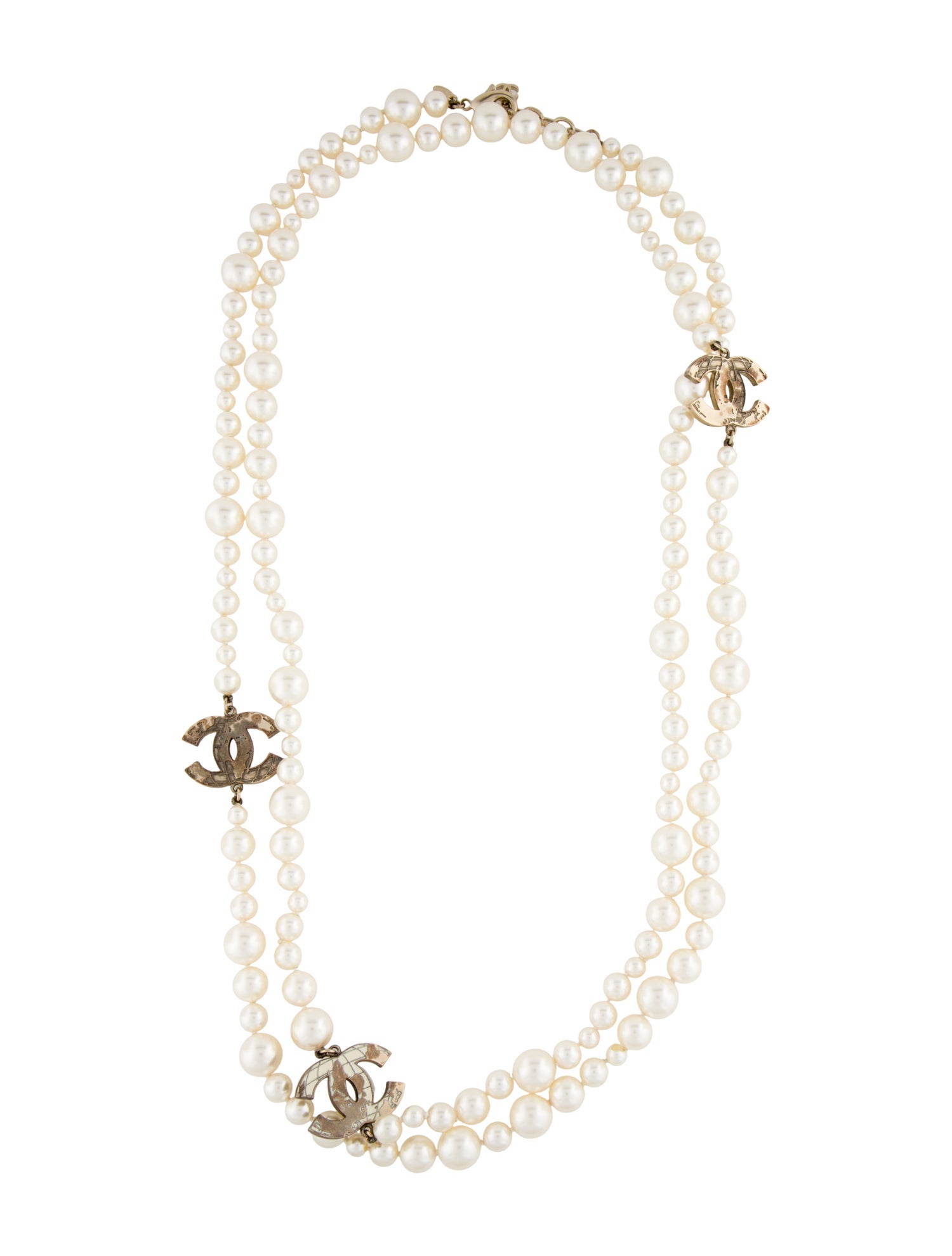 Chanel Faux Pearl & Enamel CC Station Necklace