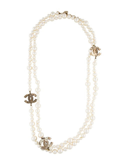 Chanel Faux Pearl & Enamel CC Station Necklace
