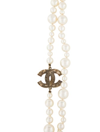 Chanel Faux Pearl & Enamel CC Station Necklace