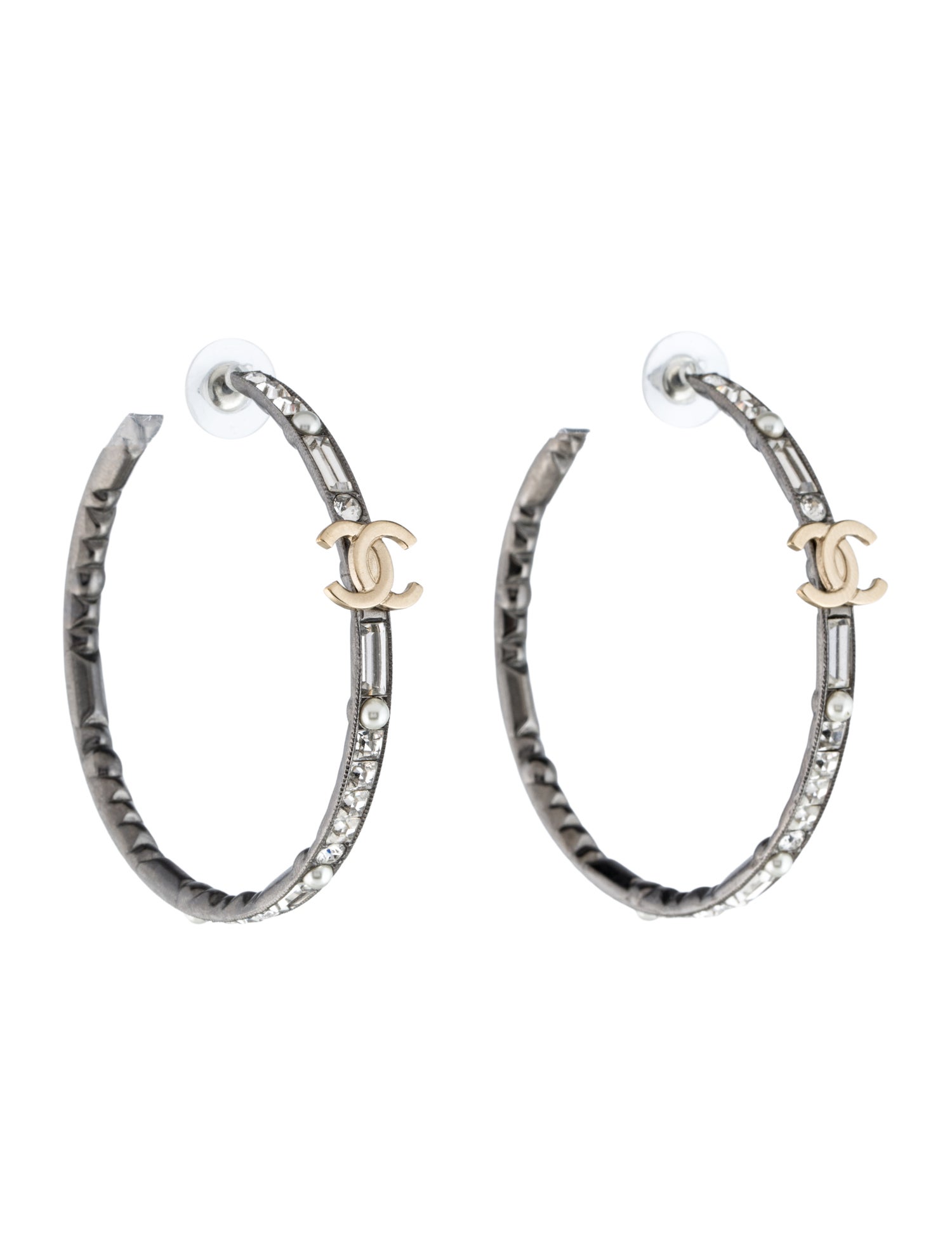 Chanel Strass & Faux pearl CC Hoop Earrings