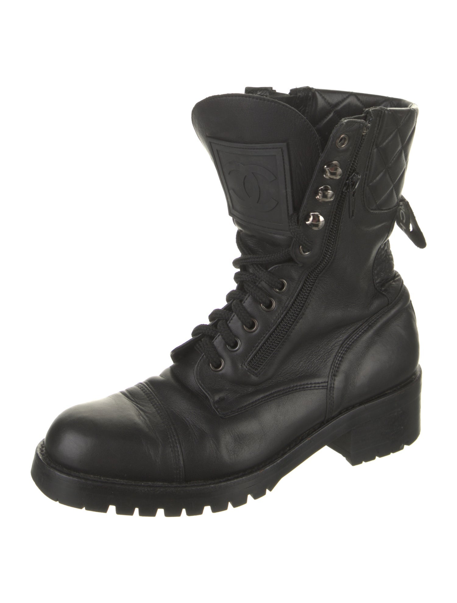 Chanel Vintage Interlocking CC Logo Combat Boots