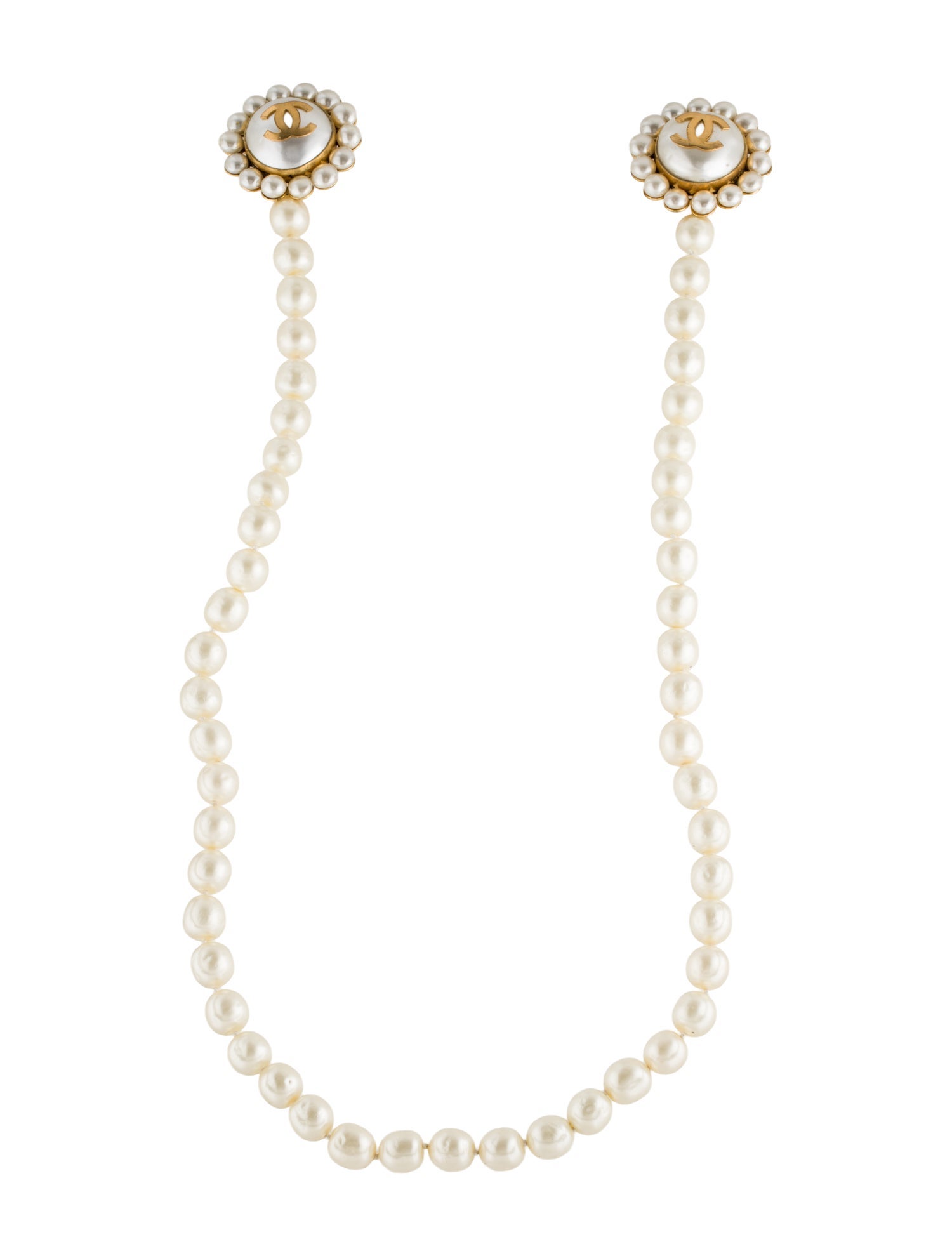 Chanel Vintage Faux Pearl Draped CC Double Brooch