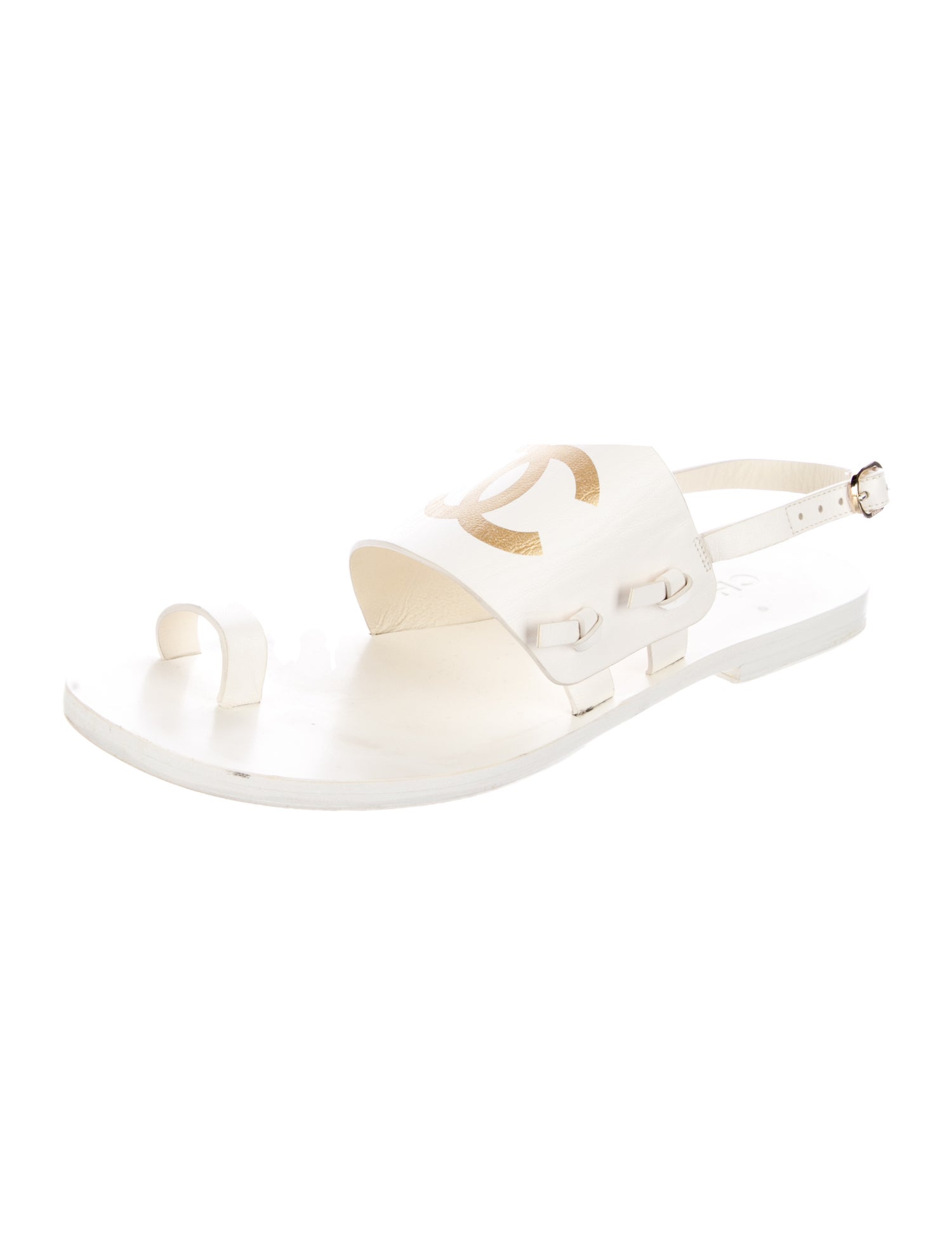 Chanel Interlocking CC Logo Leather Slingback Sandals
