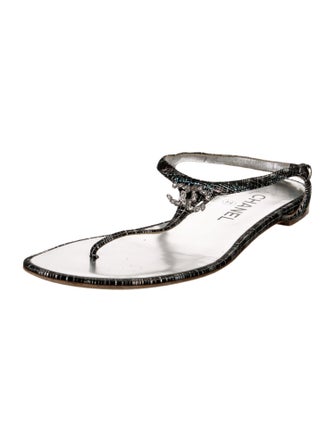 Chanel Interlocking CC Logo Suede T-Strap Sandals