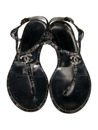 Chanel Interlocking CC Logo Suede T-Strap Sandals