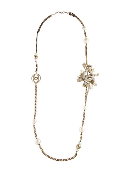 Chanel Chanel Long Leaf Motif, Strass & Faux Pearl CC Necklace