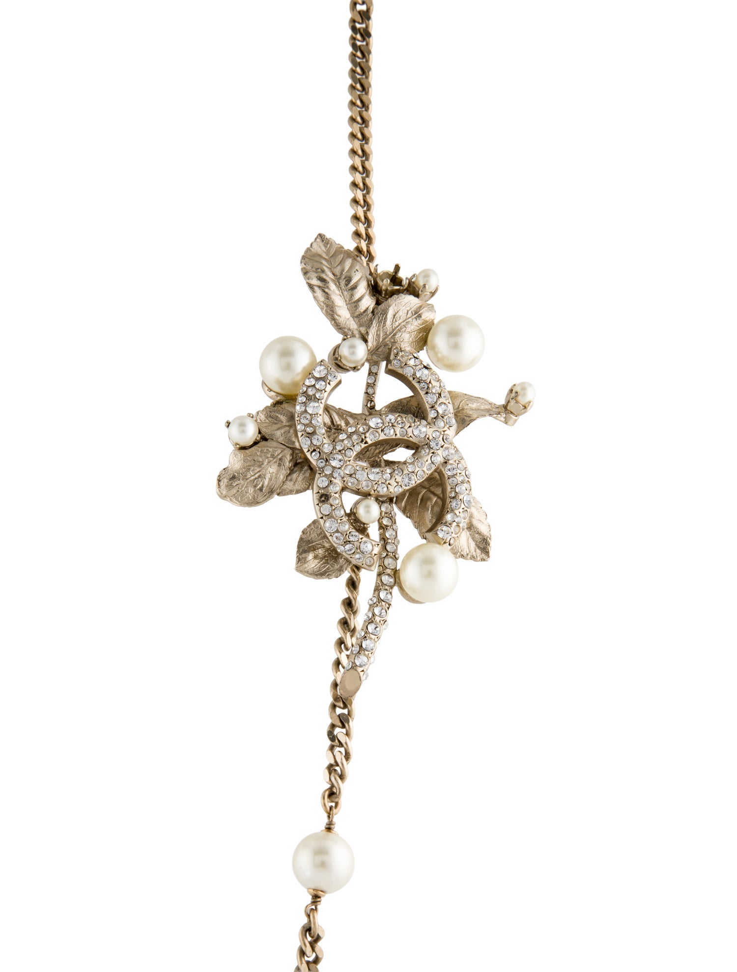 Chanel Chanel Long Leaf Motif, Strass & Faux Pearl CC Necklace
