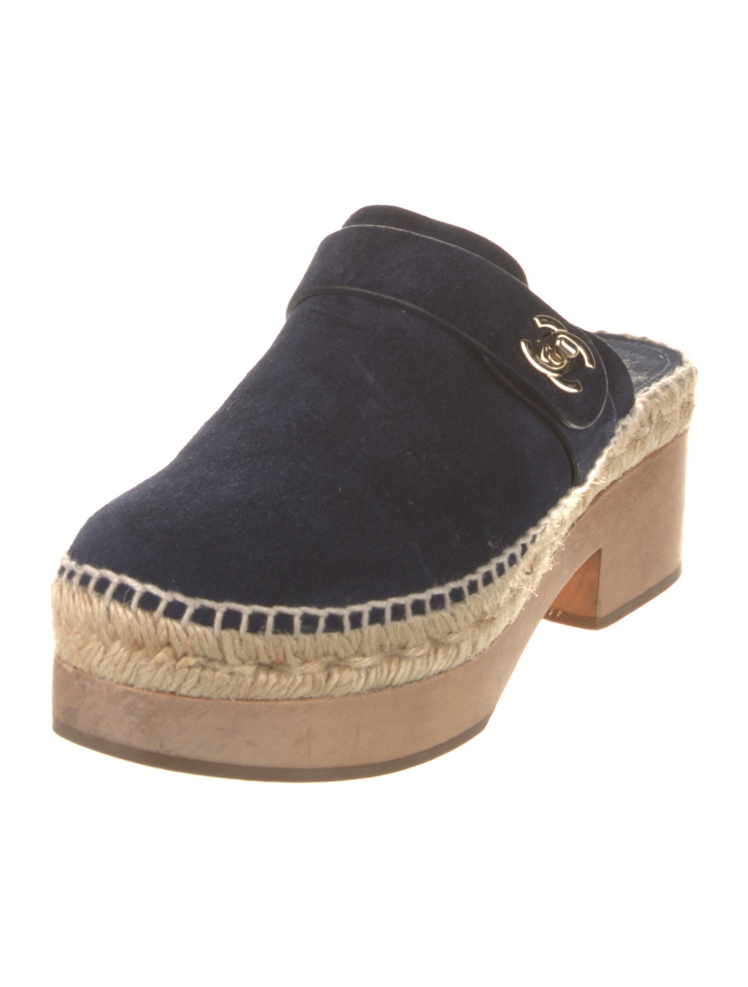 Chanel Interlocking CC Logo Suede Mules