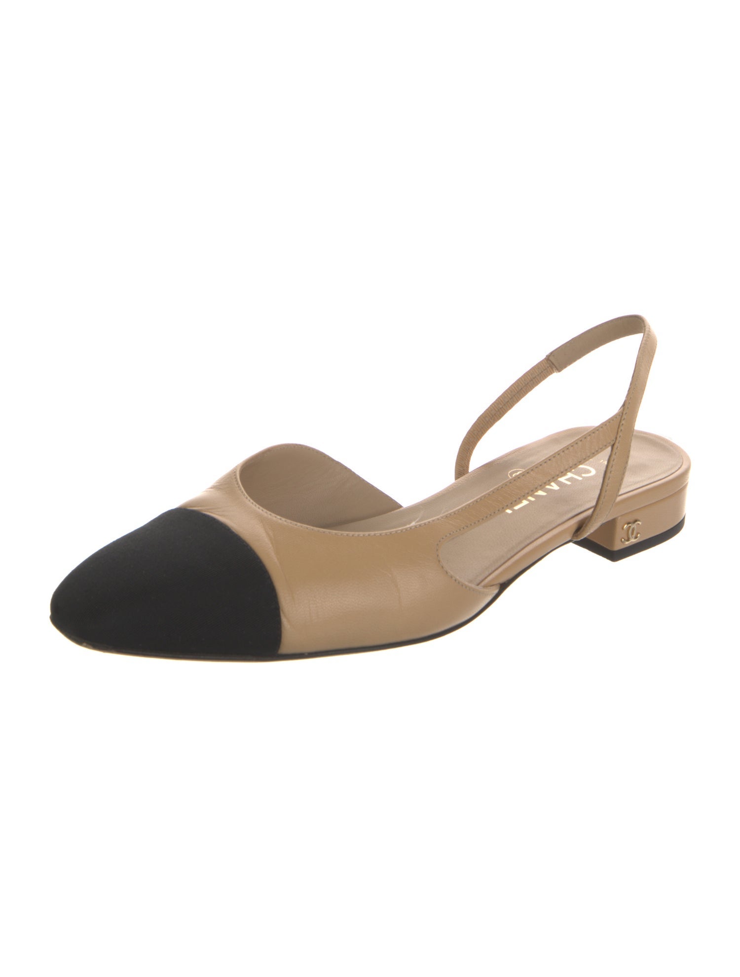 Chanel Interlocking CC Logo Leather Slingback Flats