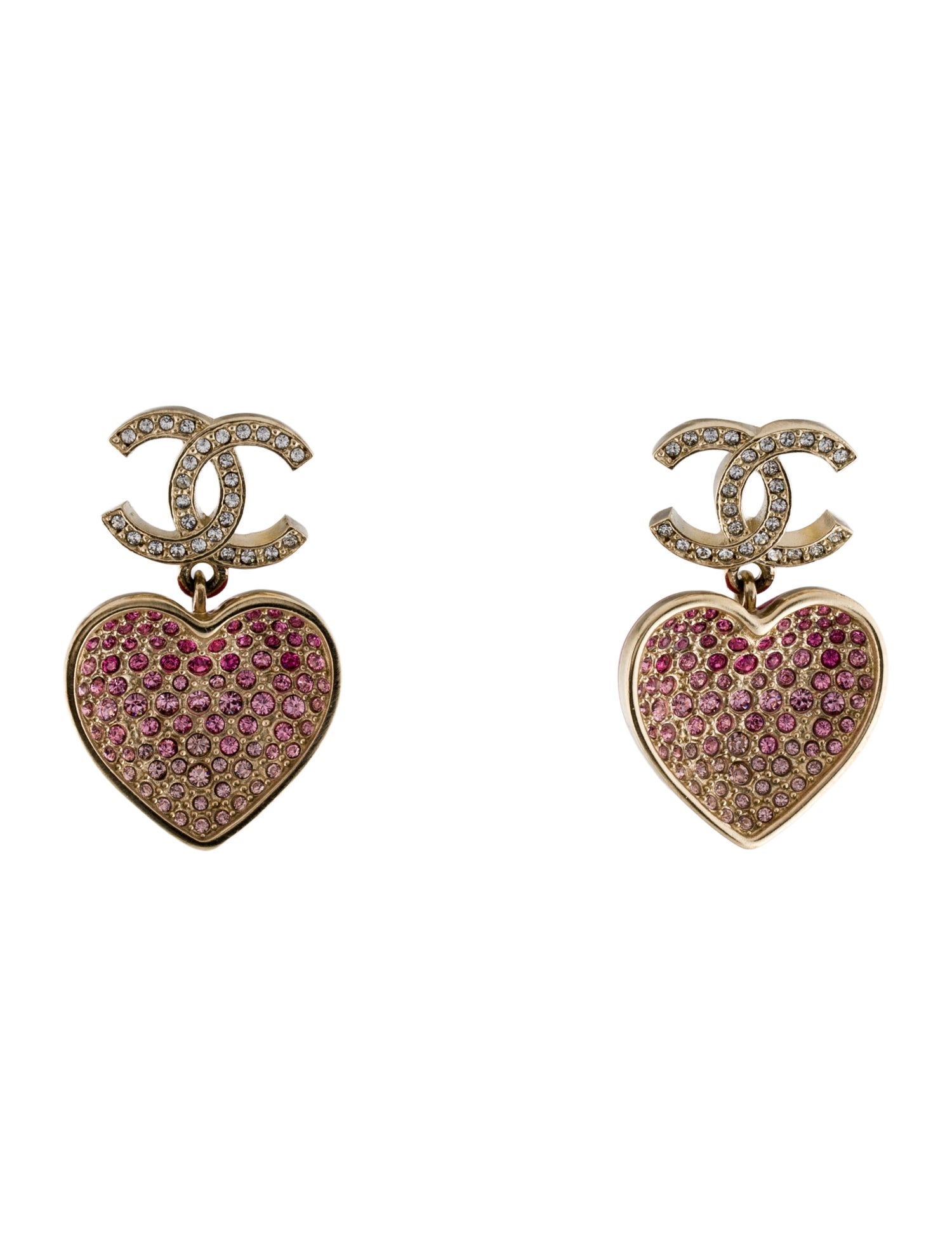 Chanel 2023 Strass & Resin CC Heart Drop Earrings