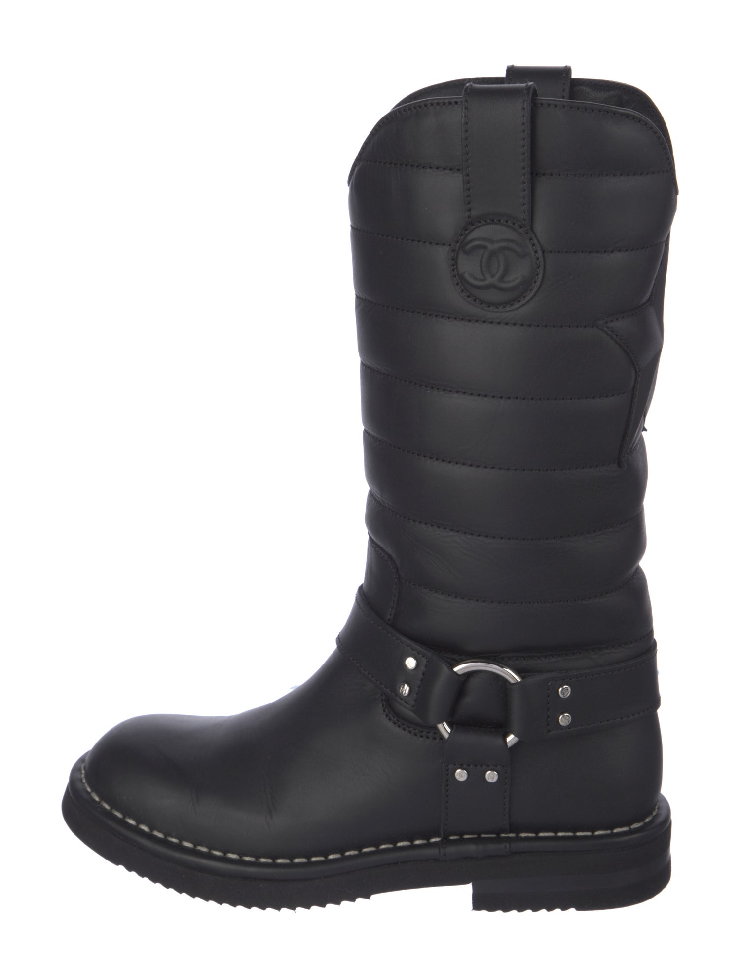 Chanel Interlocking CC Logo Leather Moto Boots