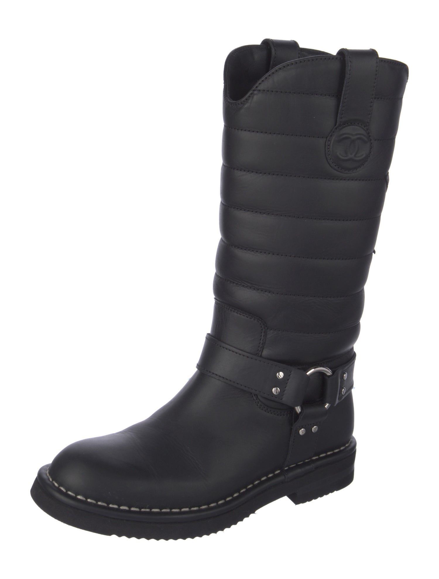 Chanel Interlocking CC Logo Leather Moto Boots