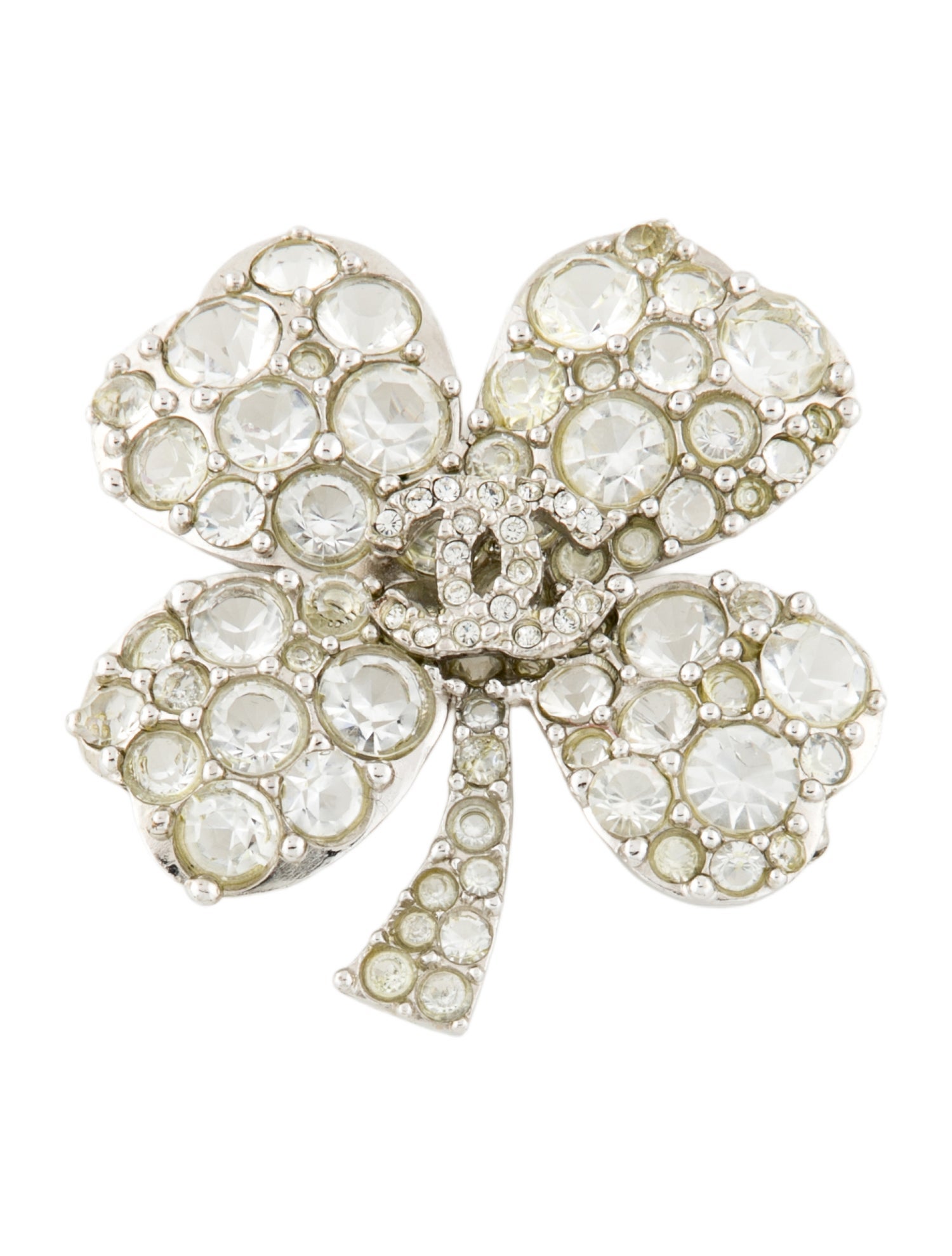 Chanel Vintage Strass CC Clover Brooch