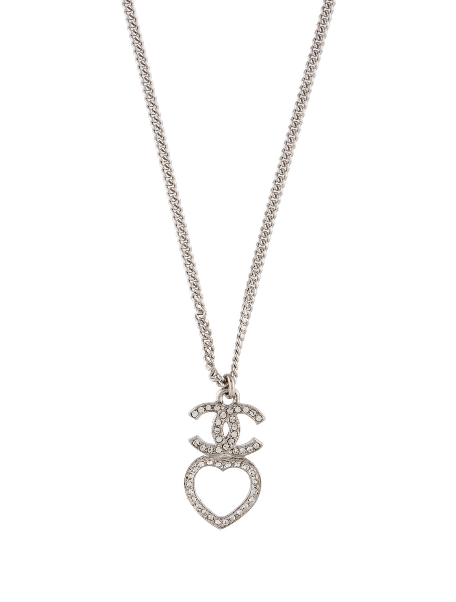 Chanel 2023 Faux Pearl & Strass CC Heart Pendant Necklace