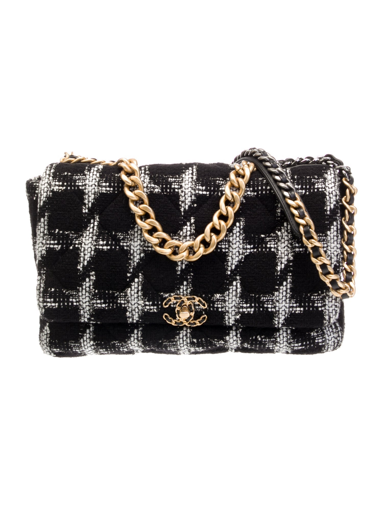 Chanel Houndstooth Tweed Maxi 19 Flap Bag