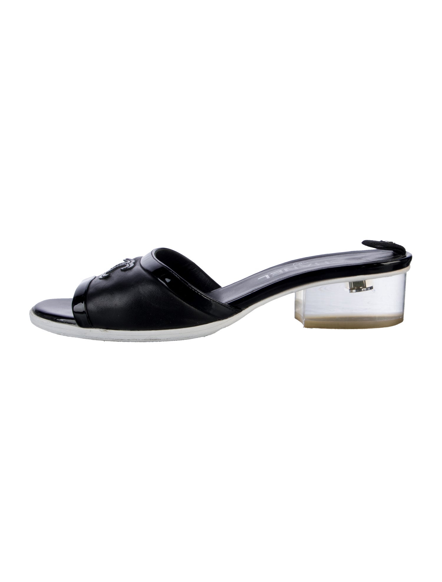 Chanel Interlocking CC Logo Leather Slingback Sandals