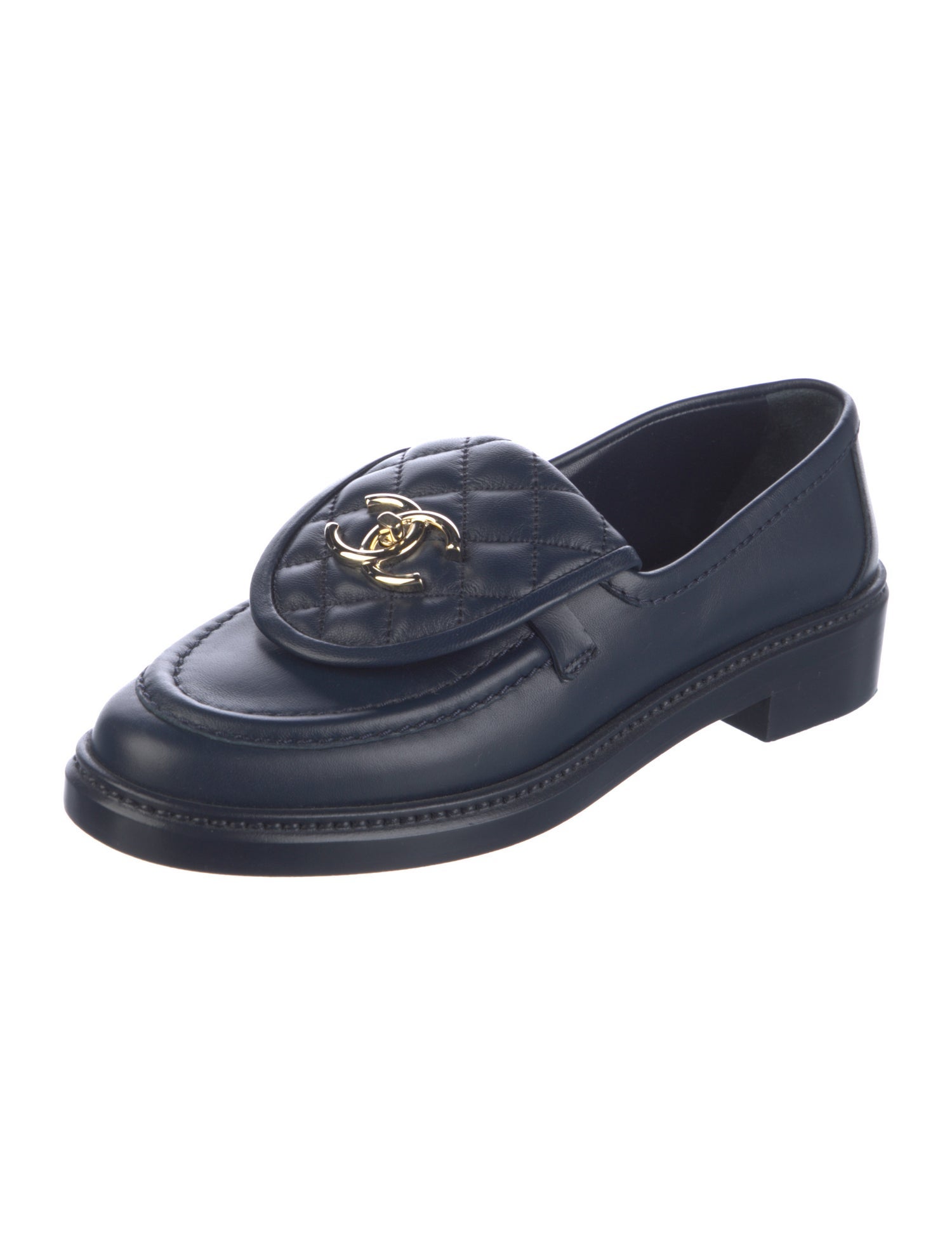 Chanel Interlocking CC Logo Leather Loafers