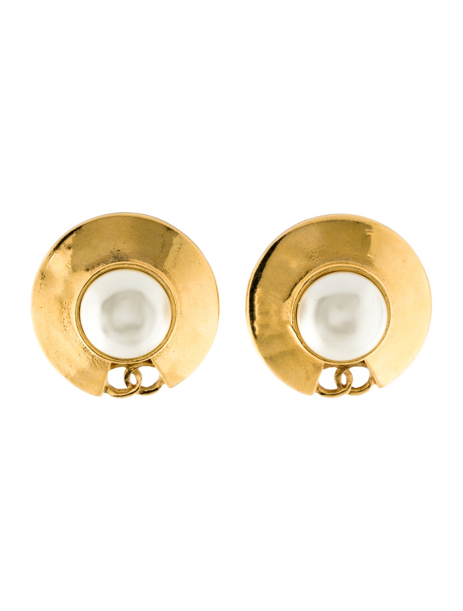 Chanel Vintage Faux Pearl CC Clip-On Earrings
