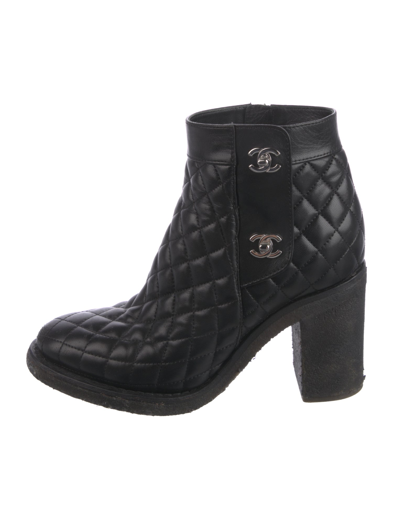 Chanel Interlocking CC Logo Leather Moto Boots