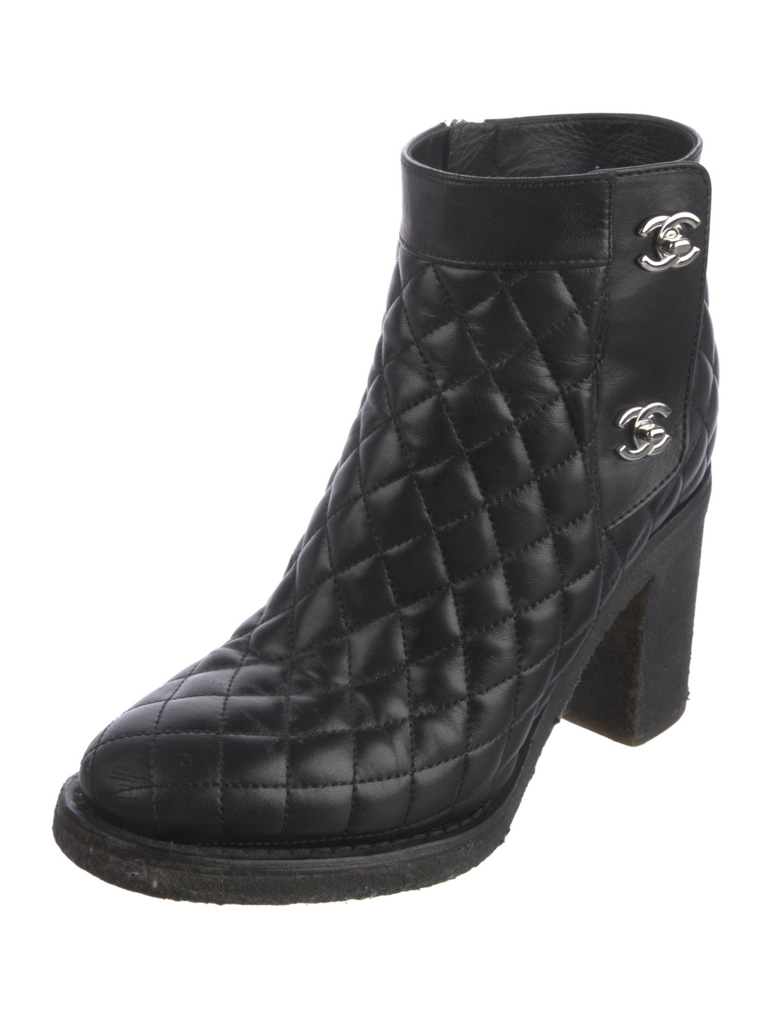 Chanel Interlocking CC Logo Leather Moto Boots