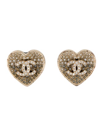 Chanel 2023 Strass & Resin Heart Stud Earrings
