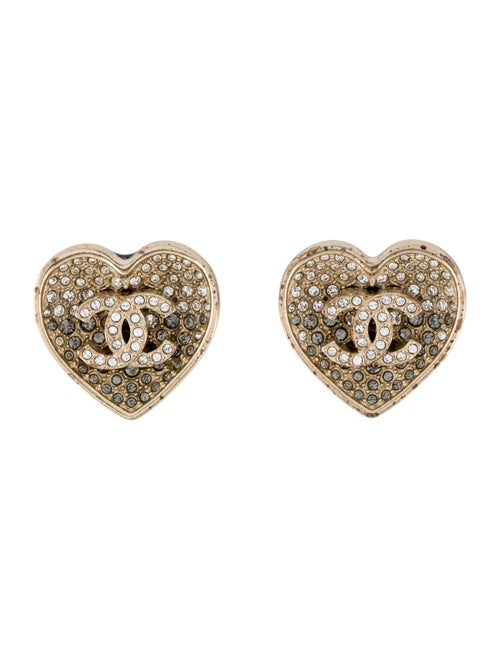 Chanel 2023 Strass & Resin Heart Stud Earrings
