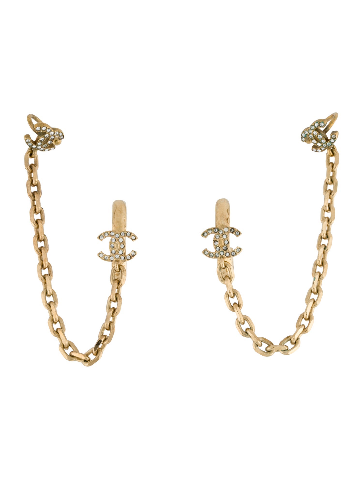 Chanel 2022 Strass CC Chain Ear Cuff Earrings