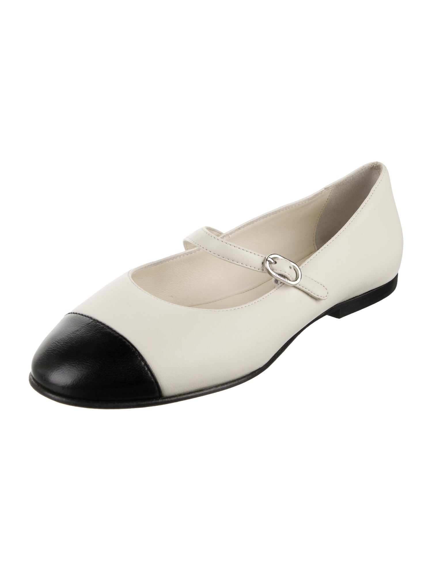 Chanel Interlocking CC Logo Leather Mary Jane Flats