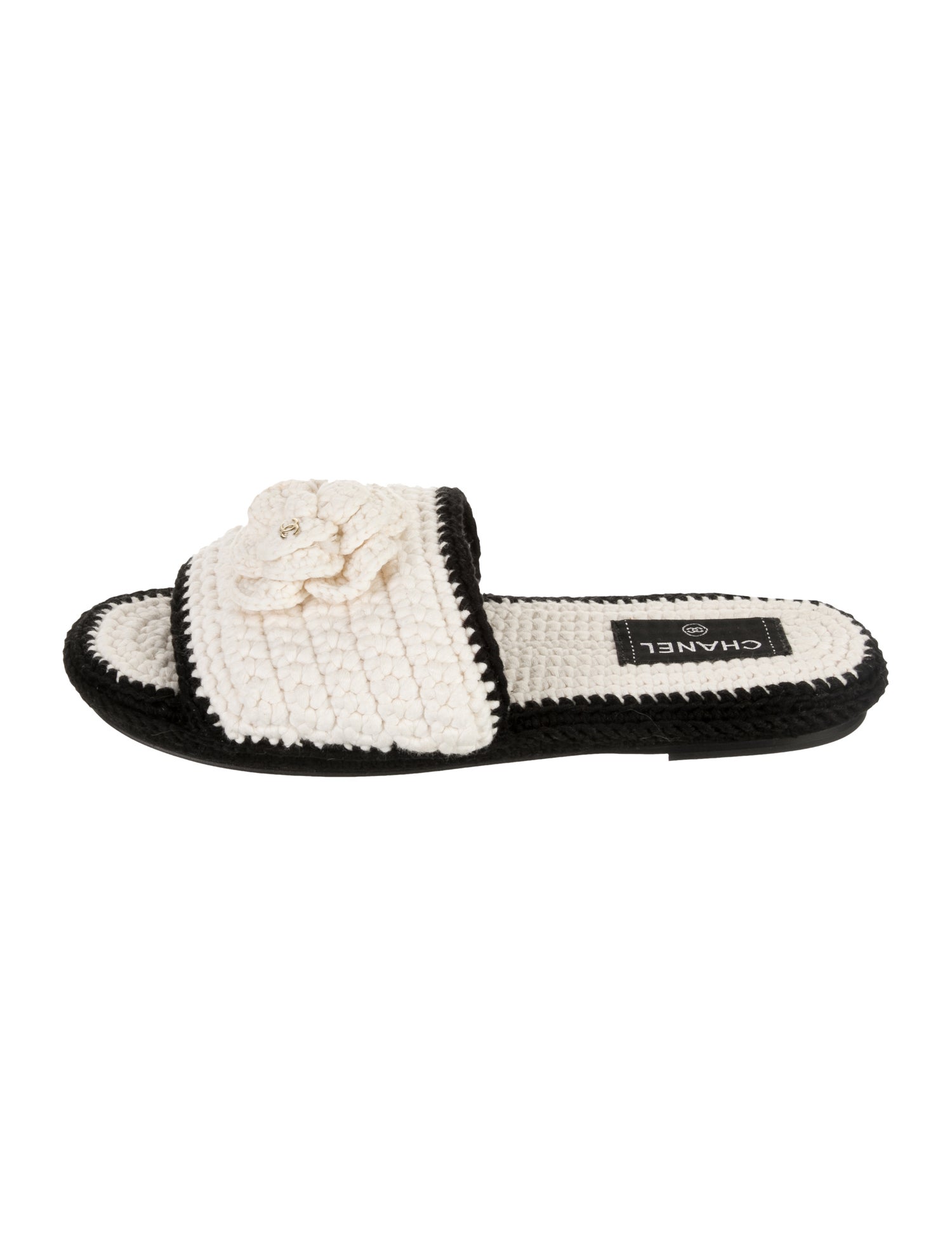 Chanel Interlocking CC Logo Crochet Trim Slides