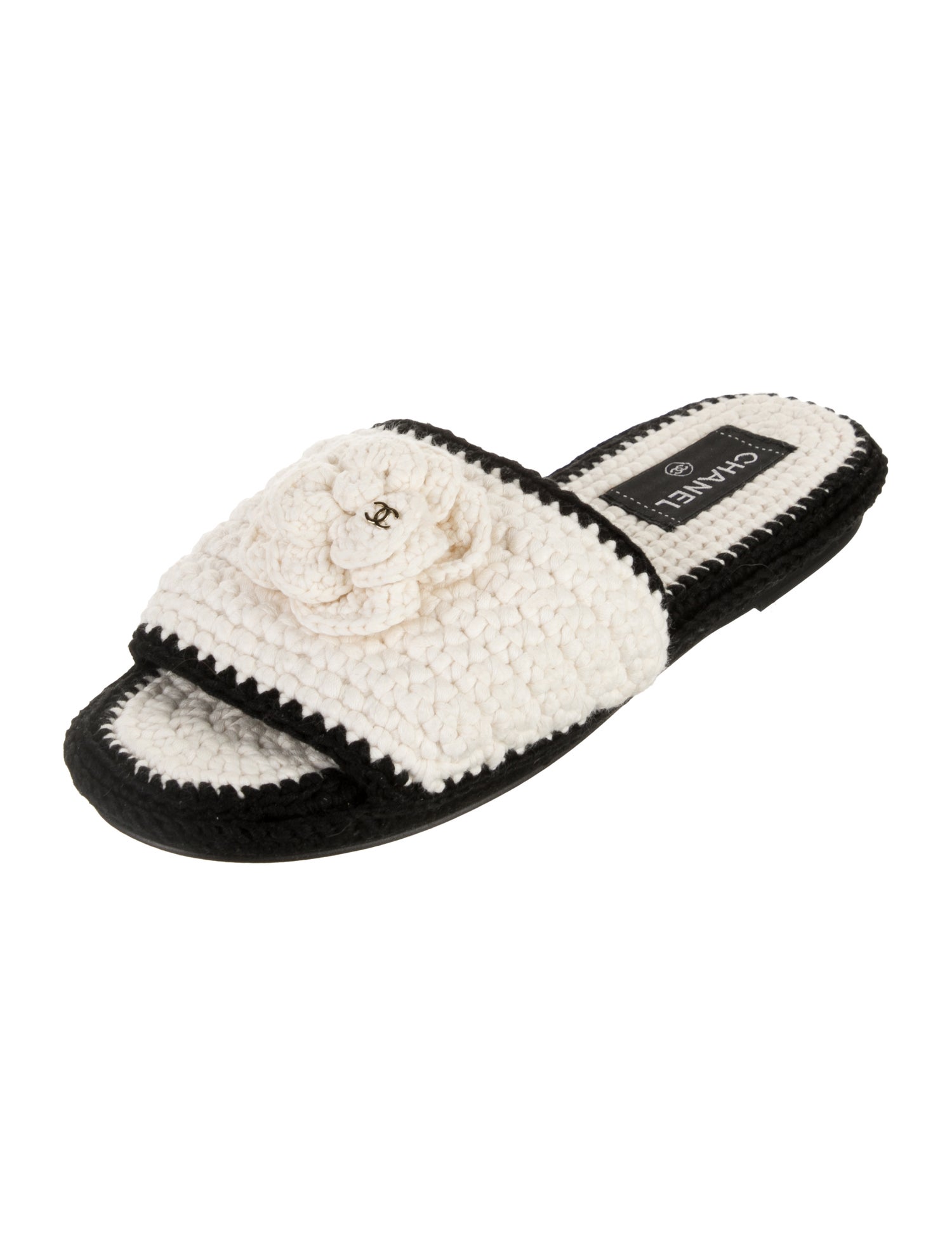 Chanel Interlocking CC Logo Crochet Trim Slides