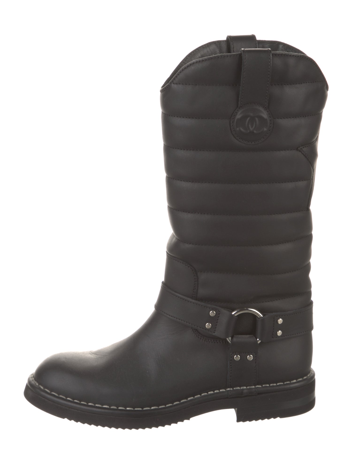 Chanel Interlocking CC Logo Leather Moto Boots