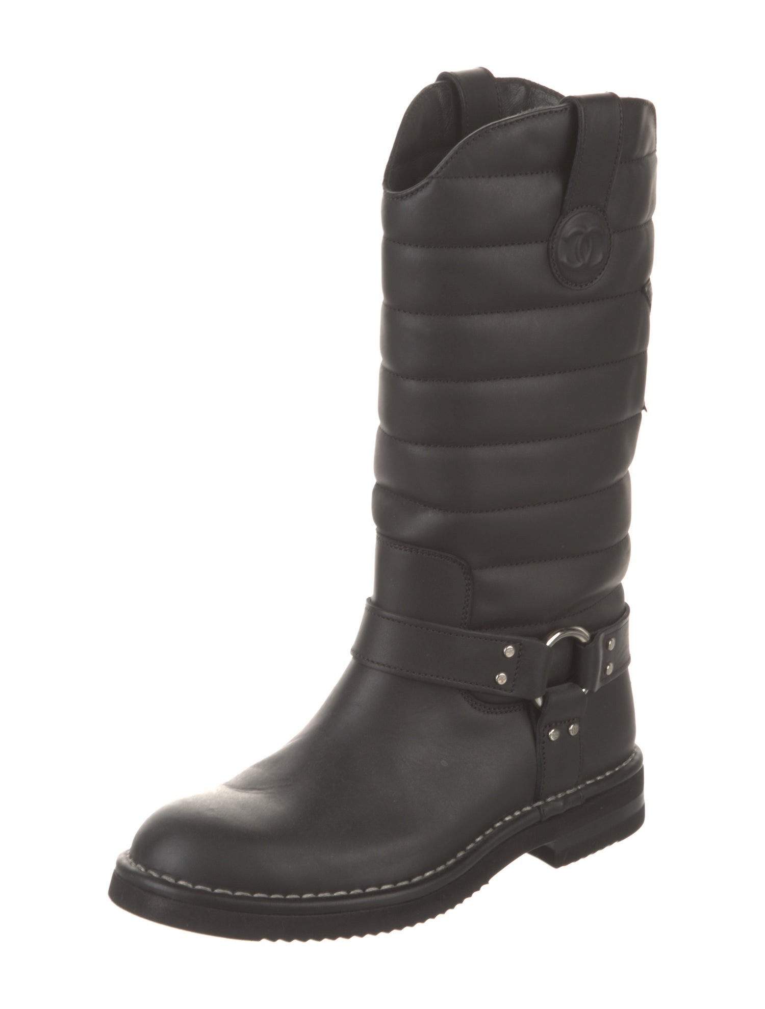 Chanel Interlocking CC Logo Leather Moto Boots