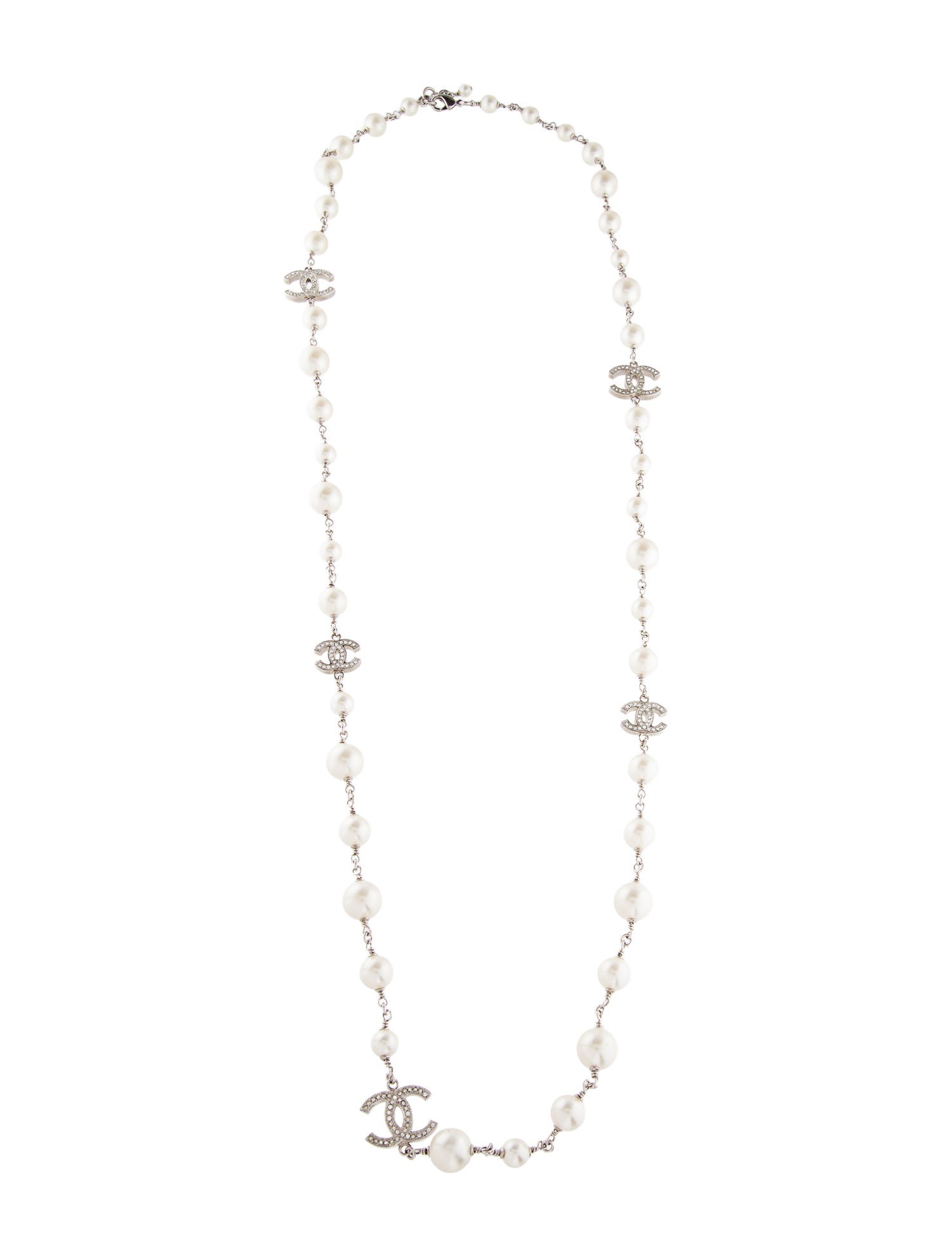 Chanel Faux Pearl & Strass CC Station Necklace