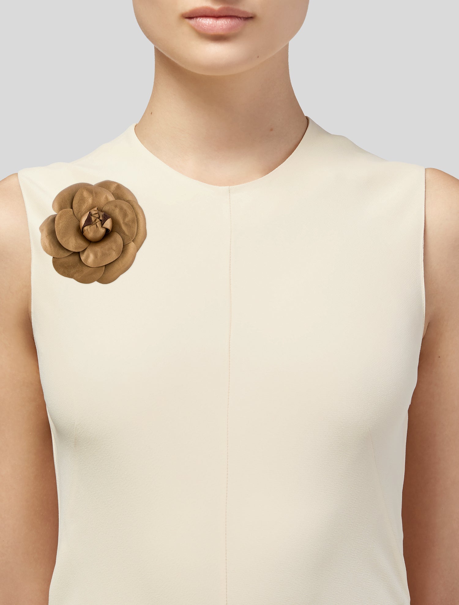 Chanel Vintage Leather Camellia Brooch