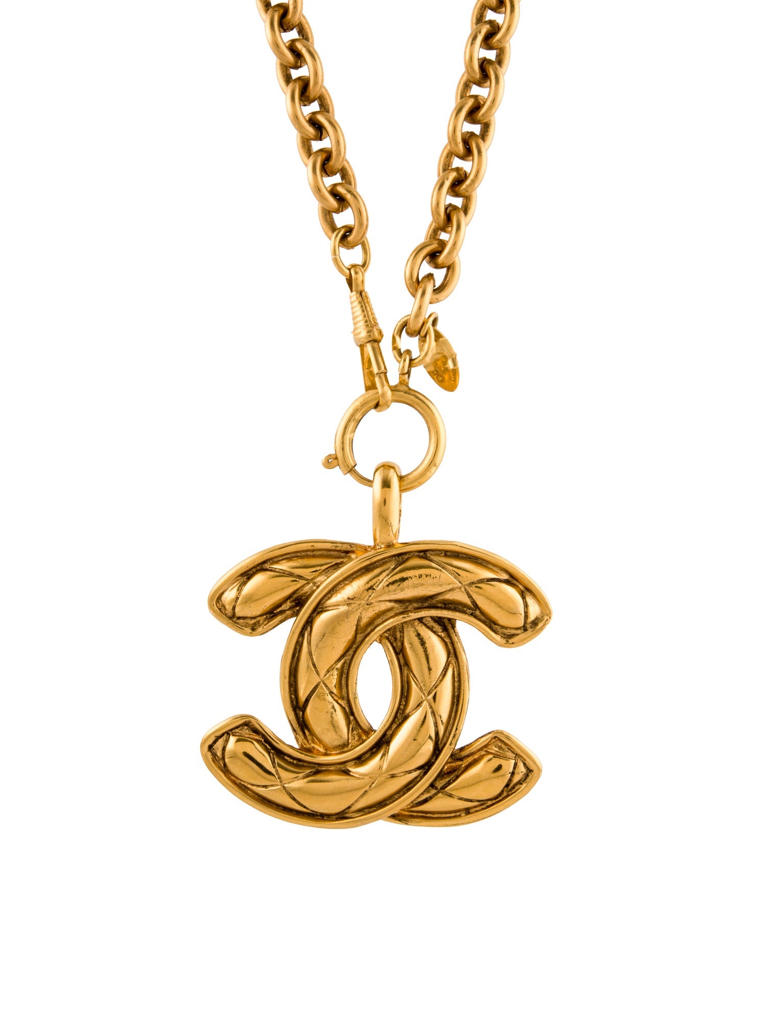 Chanel Vintage Quilted CC Pendant Necklace