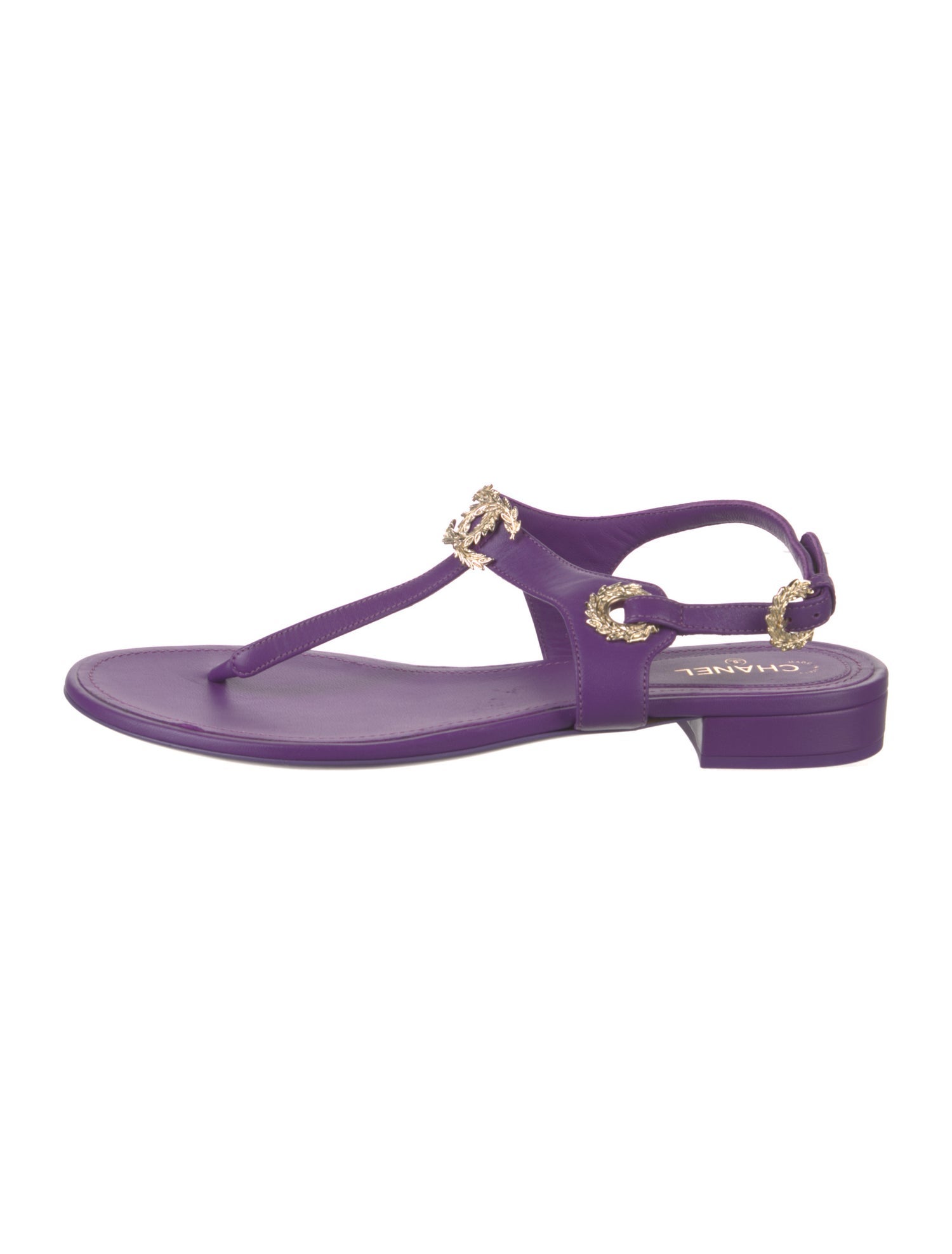 Chanel 2022 Interlocking CC Logo T-Strap Sandals