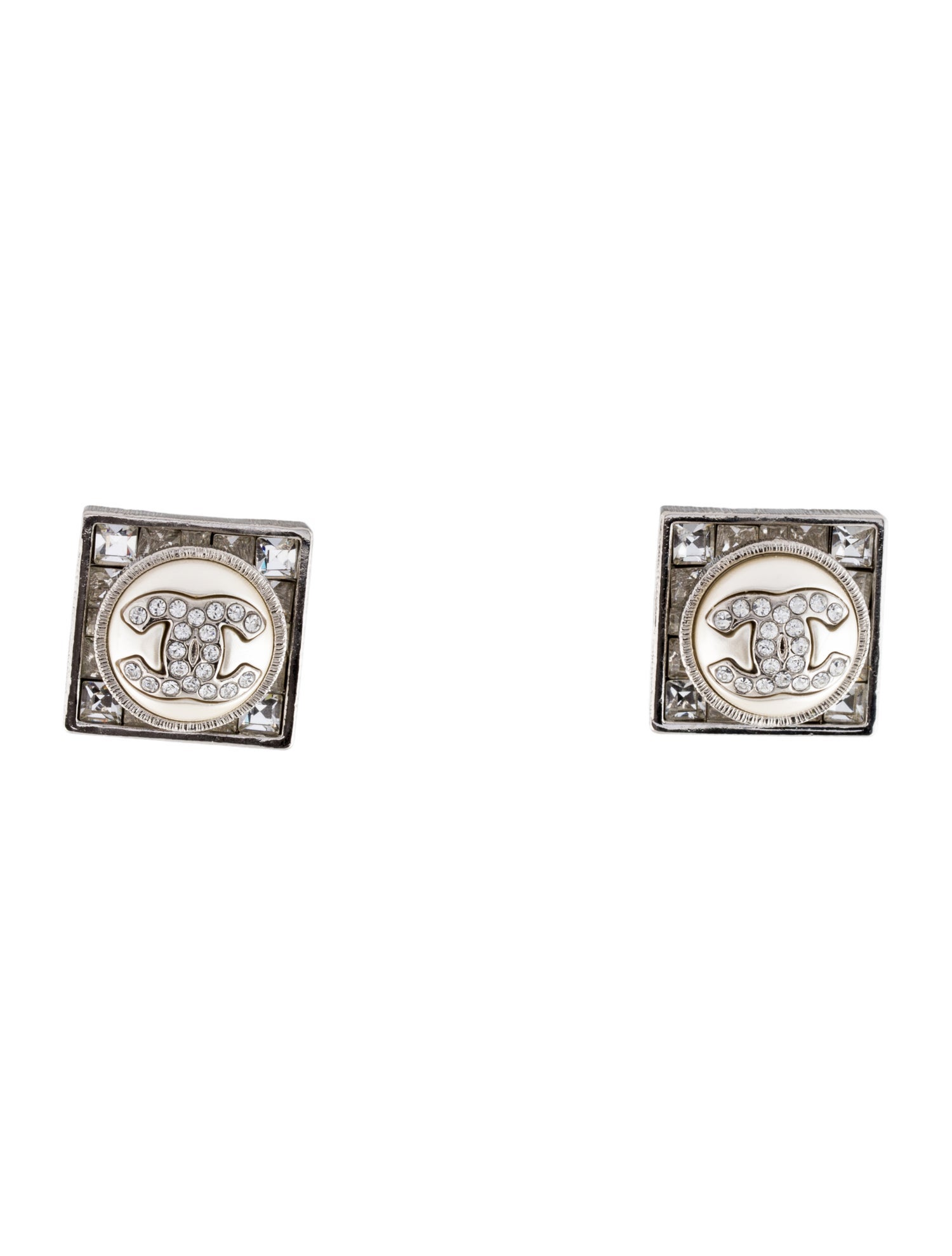 Chanel 2023 Faux Pearl & Strass CC Stud Earrings