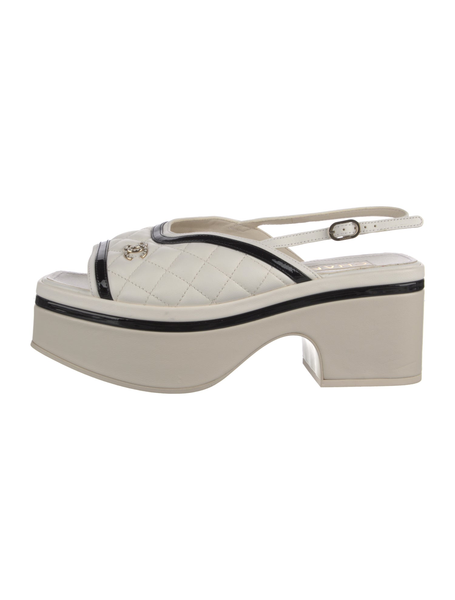 Chanel Interlocking CC Logo Leather Slingback Sandals