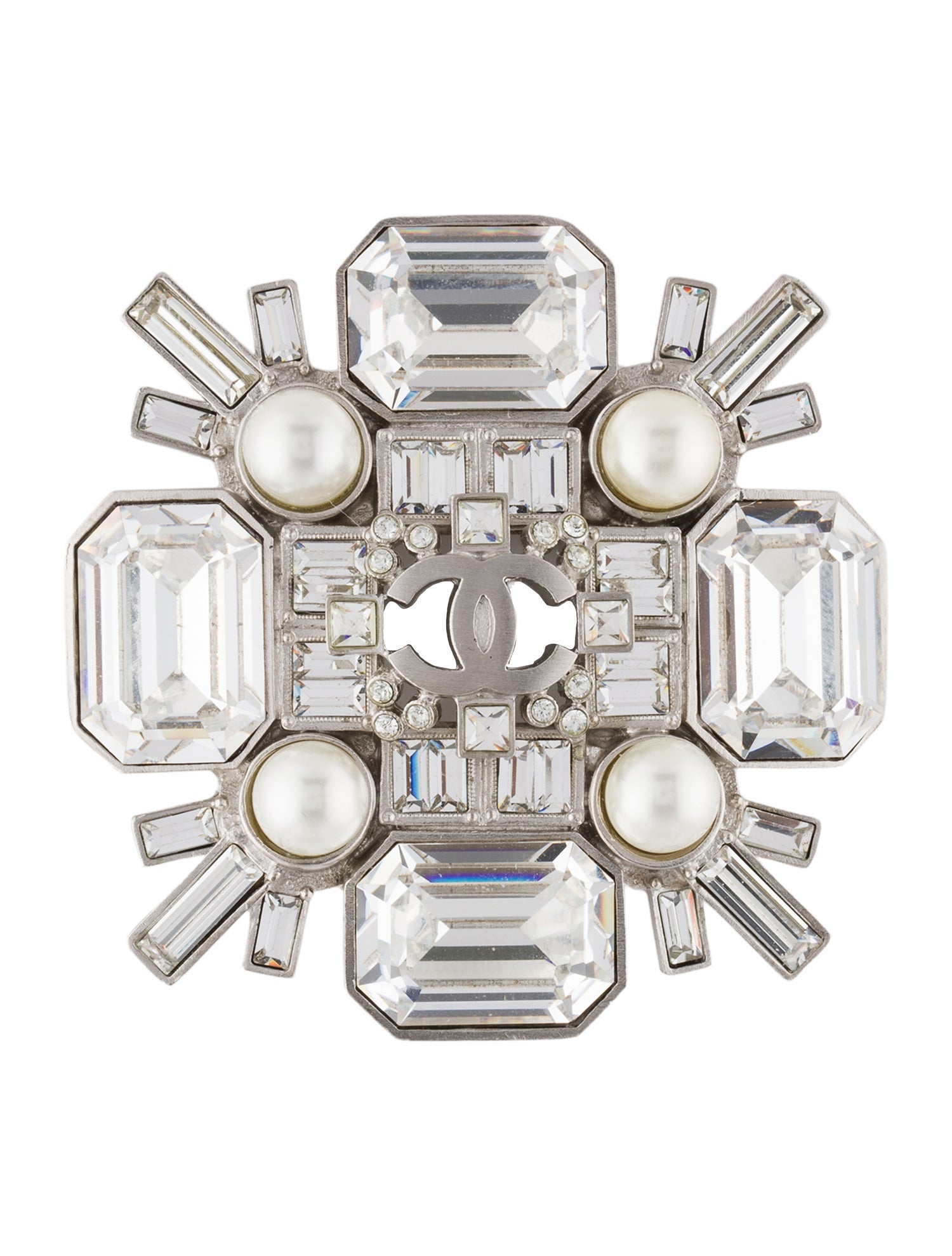 Chanel Faux Pearl & Strass CC Brooch