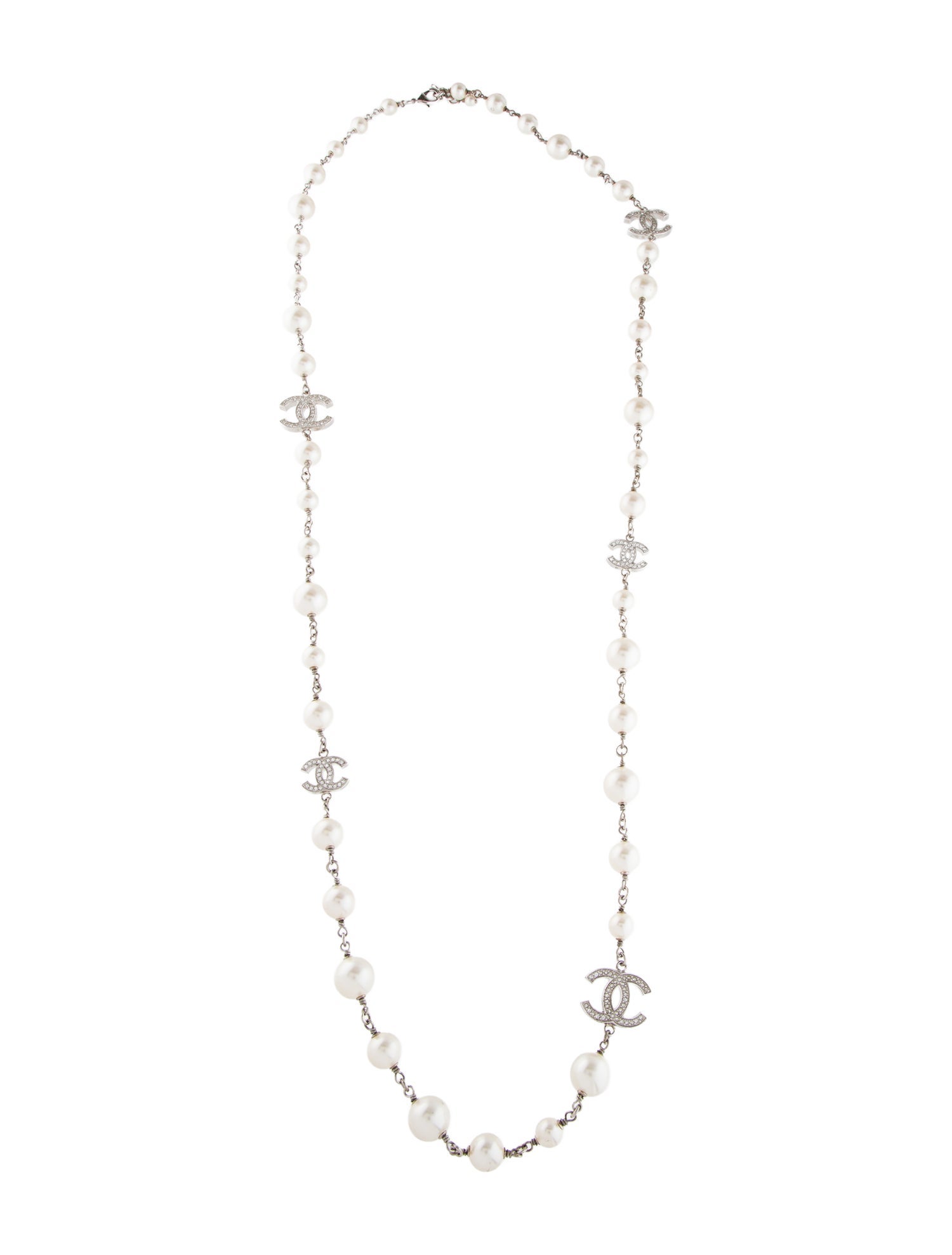 Chanel Faux Pearl & Strass CC Long Station Necklace