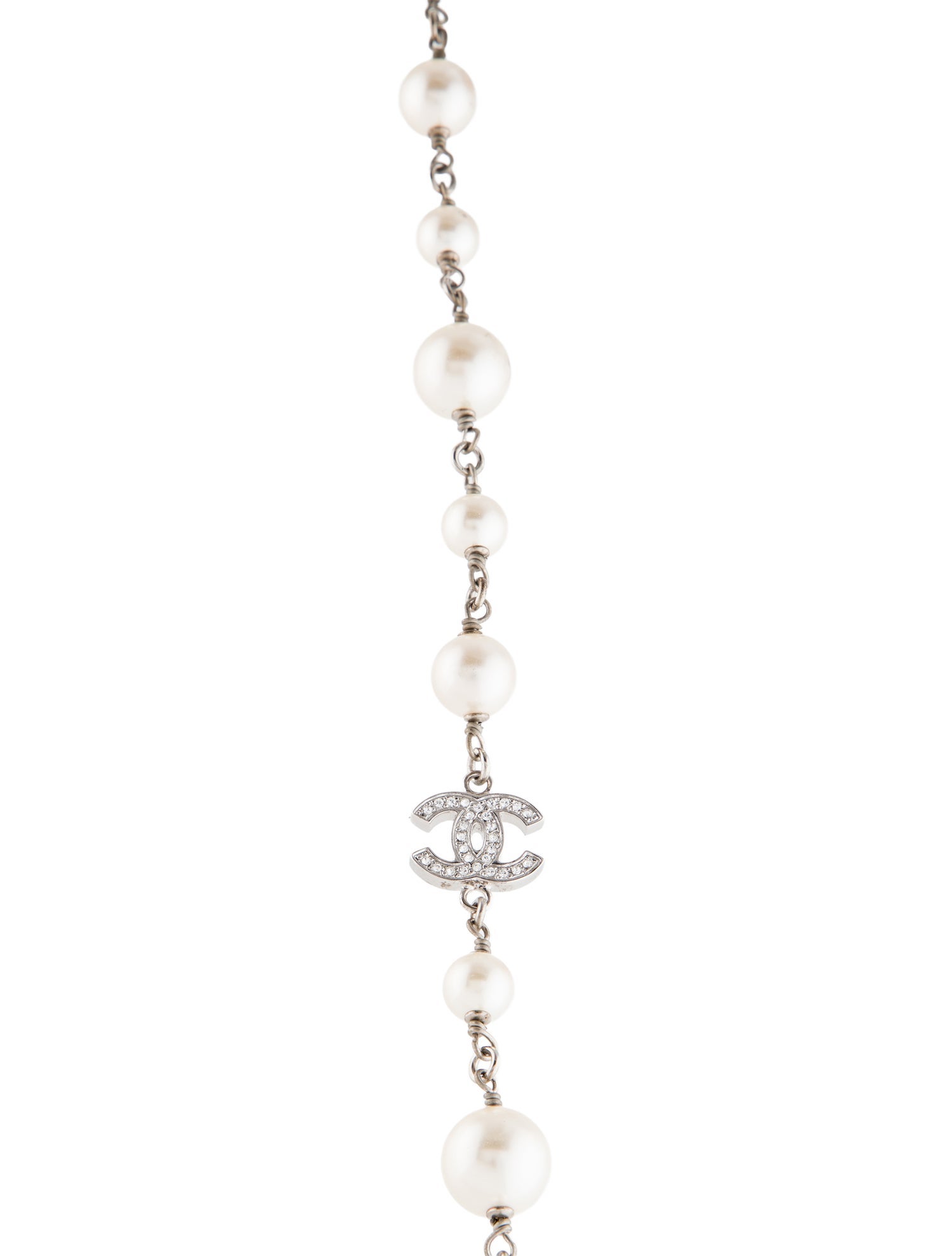 Chanel Faux Pearl & Strass CC Long Station Necklace