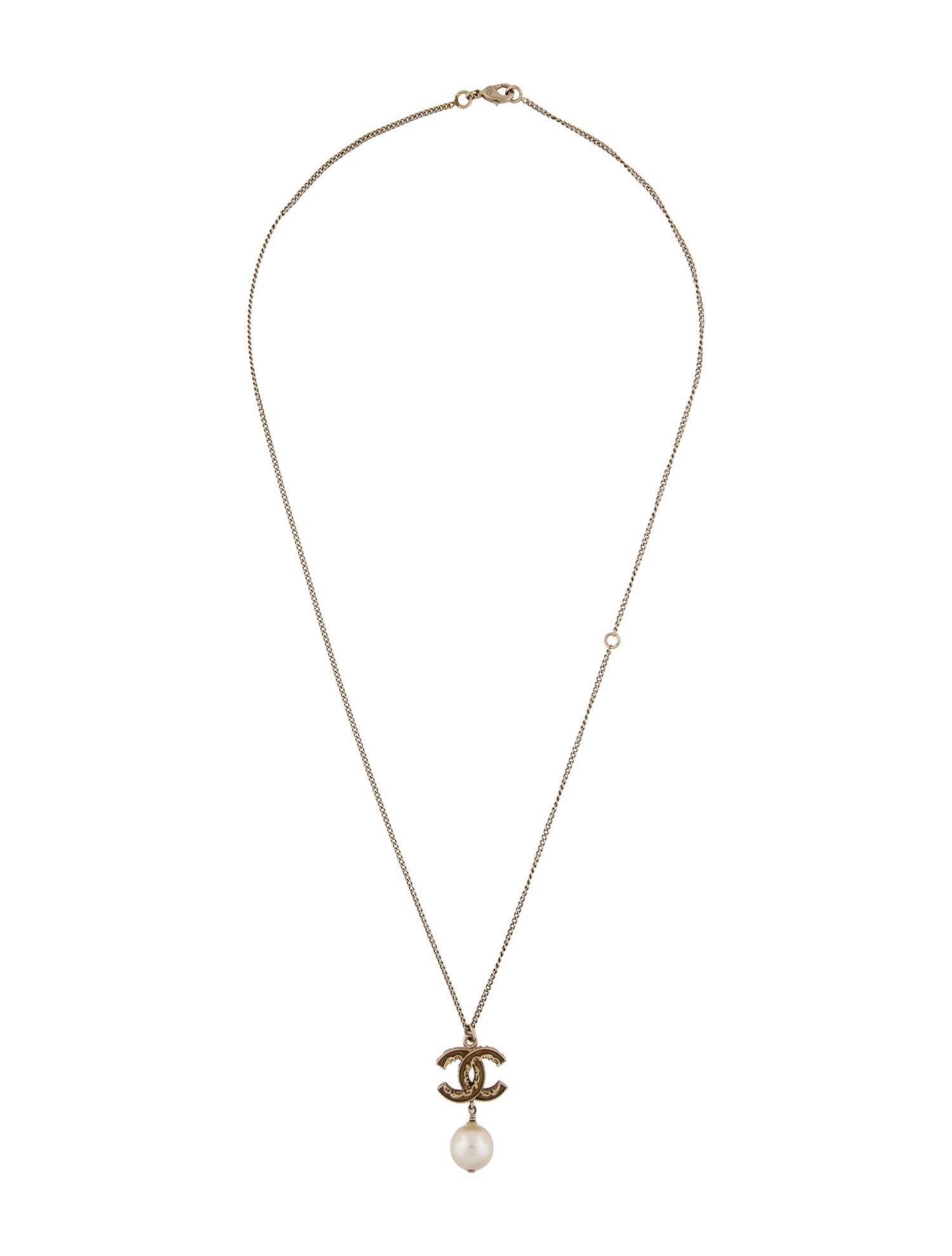 Chanel Faux Pearl & Enamel CC Pendant Necklace
