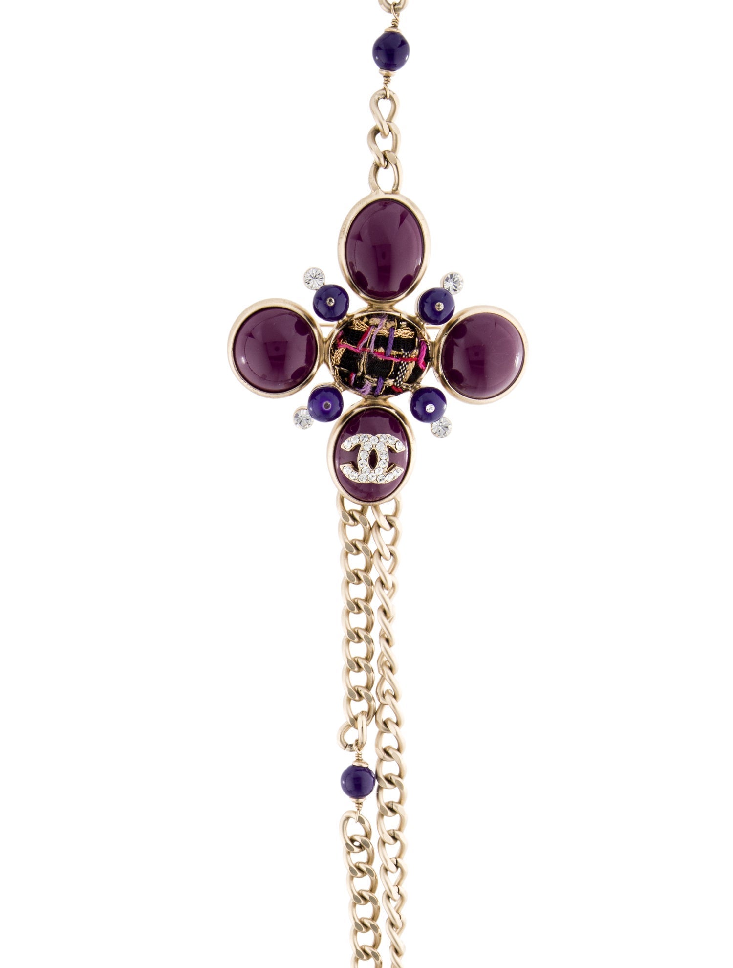 Chanel Strass, Resin & Tweed CC Convertible Brooch Necklace