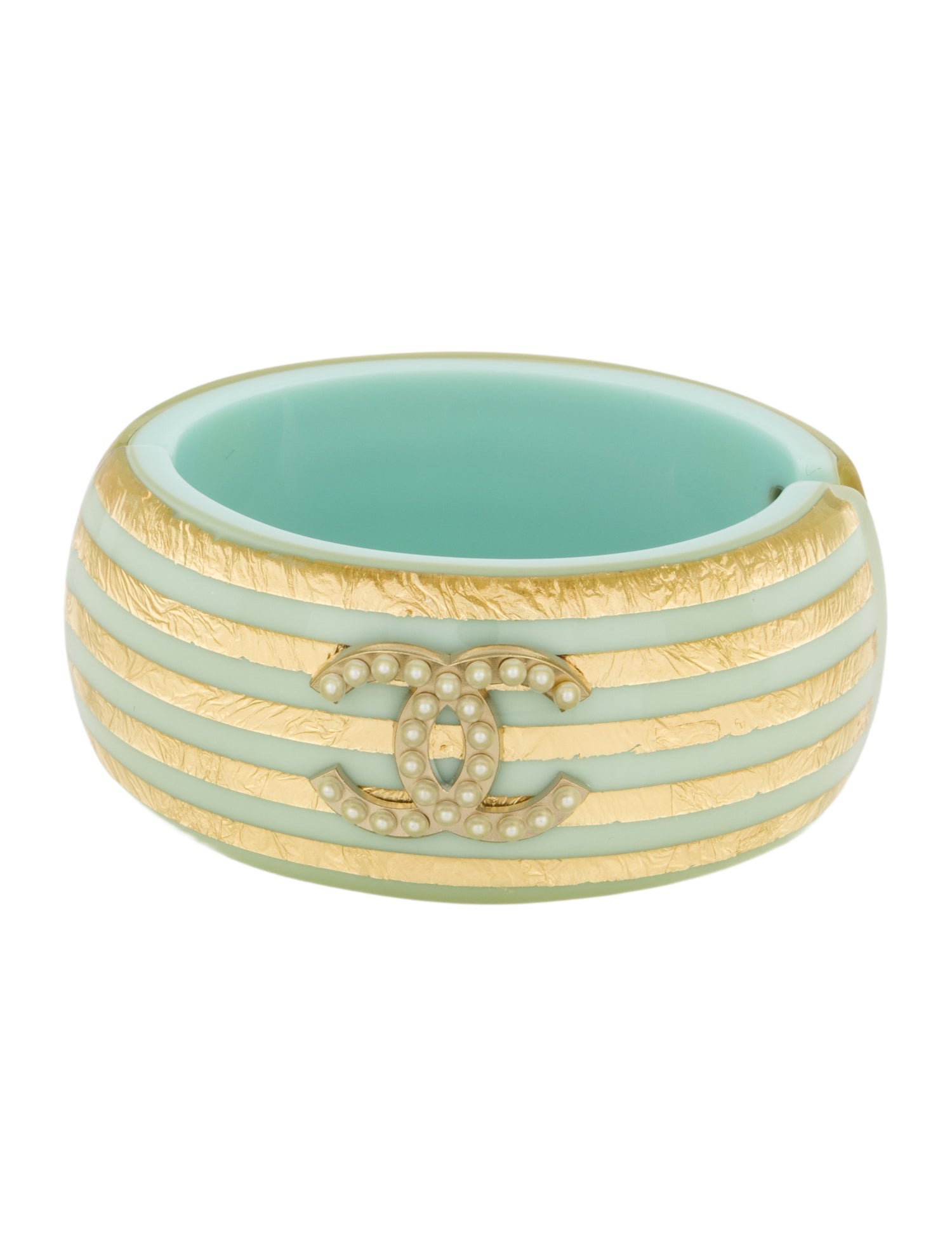 Chanel Faux Pearl & Resin CC Hinged Bangle