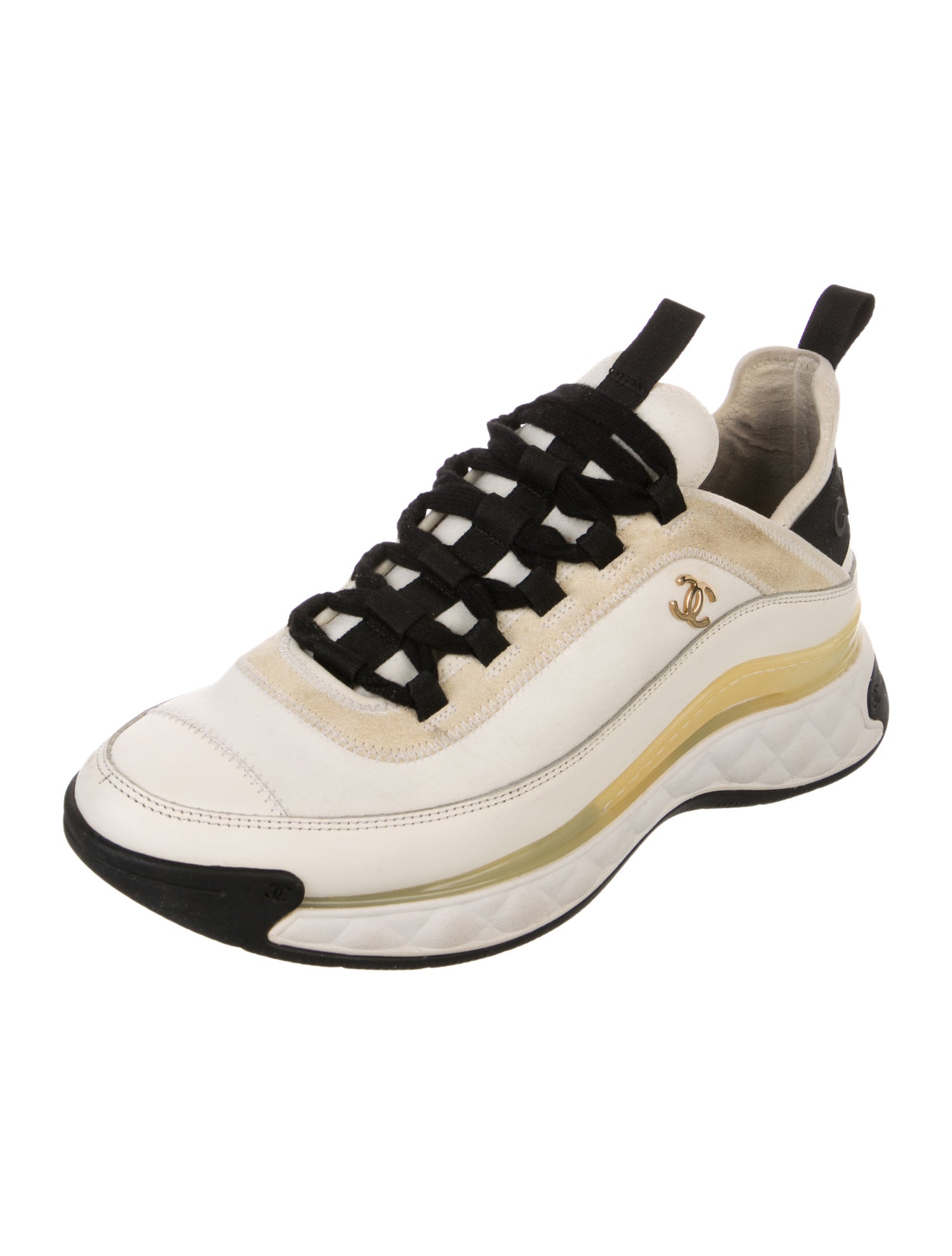 Chanel Interlocking CC Logo Leather Trim Embellishment Sneakers