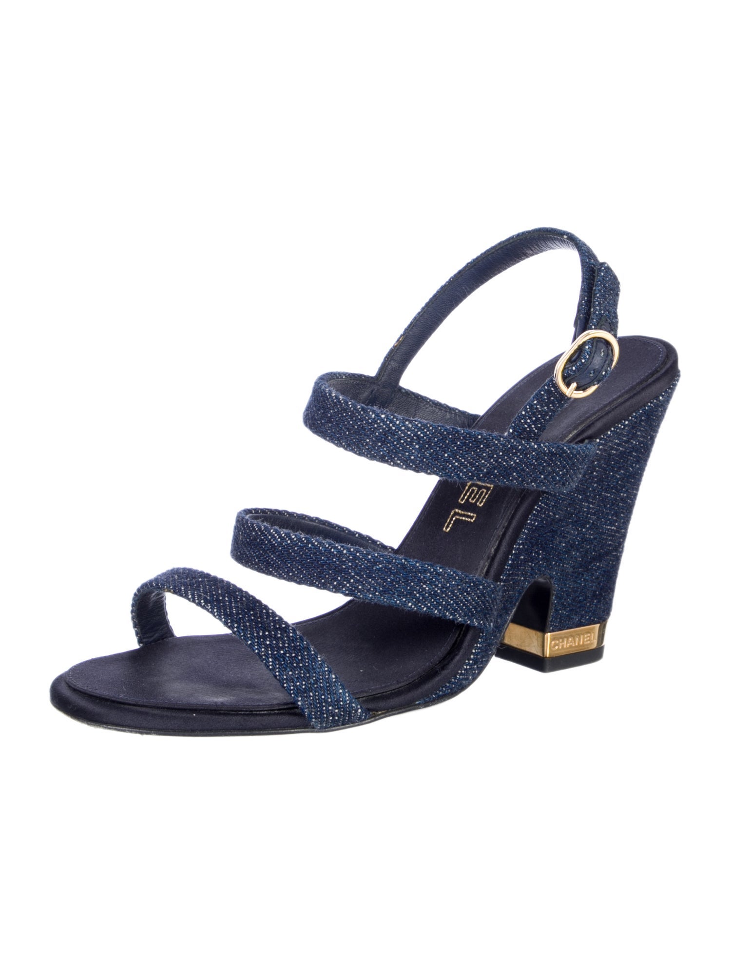 Interlocking CC Logo Denim Slingback Sandals
