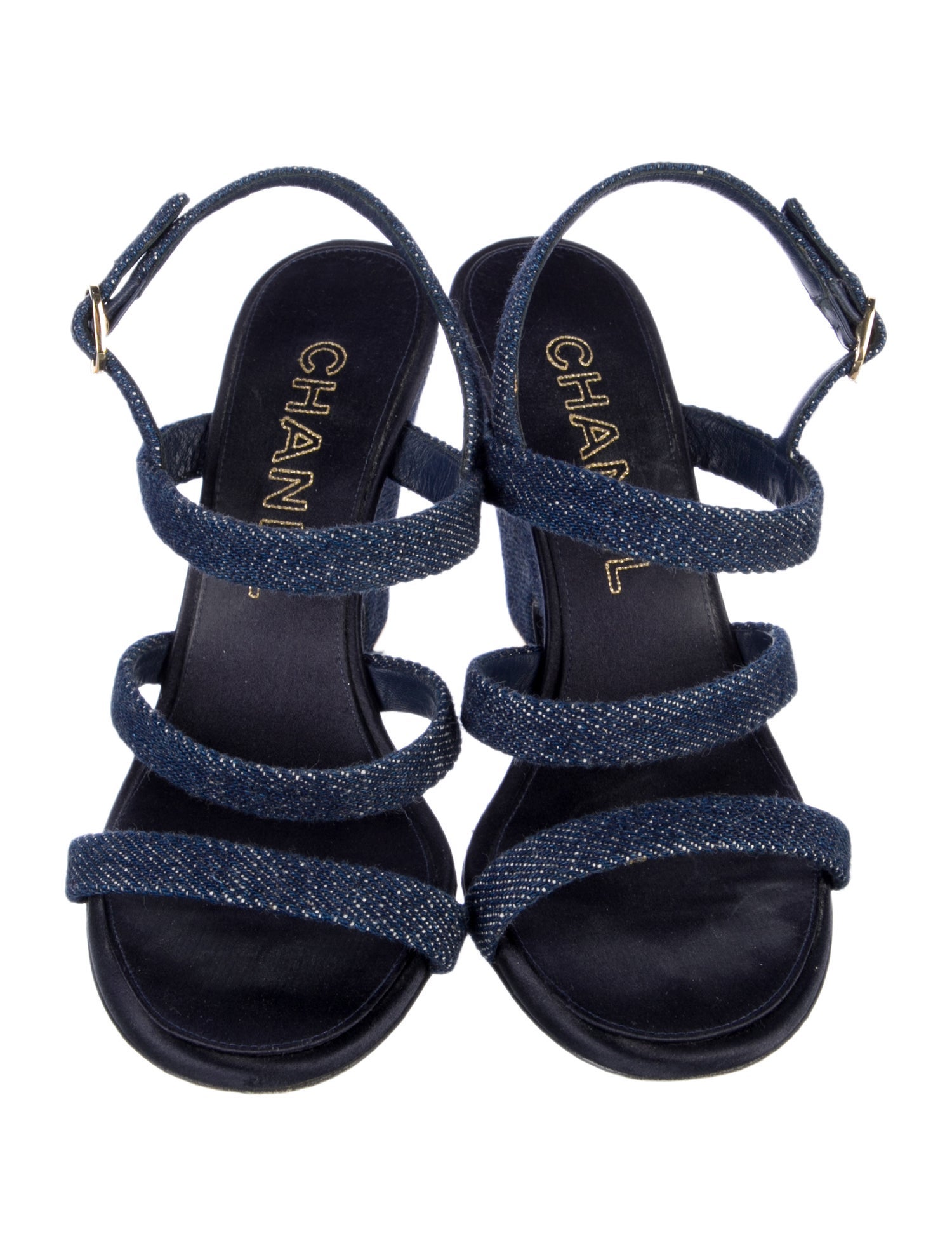 Interlocking CC Logo Denim Slingback Sandals